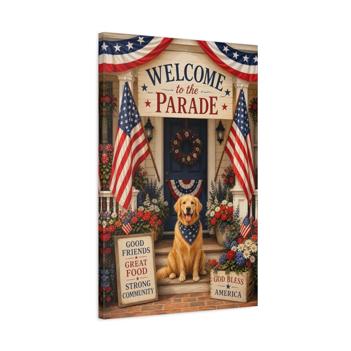Religious Patriotic Dog Celebration Canvas Print – Traditional Living Room, Above Sofa - YesArtYes