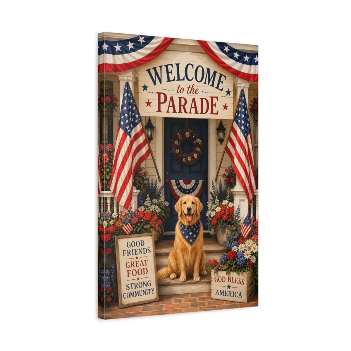 Religious Patriotic Dog Celebration Canvas Print – Traditional Living Room, Above Sofa - YesArtYes
