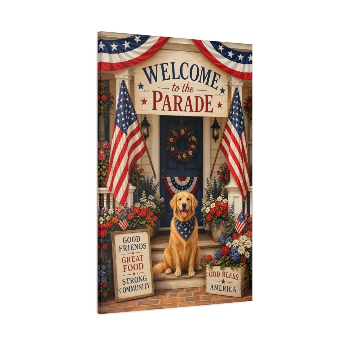 Religious Patriotic Dog Celebration Canvas Print – Traditional Living Room, Above Sofa - YesArtYes