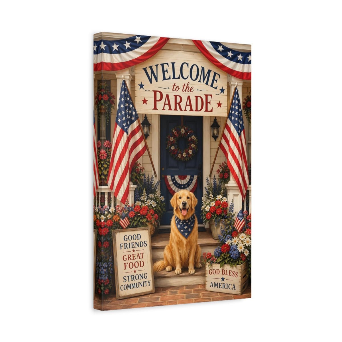 Religious Patriotic Dog Celebration Canvas Print – Traditional Living Room, Above Sofa - YesArtYes