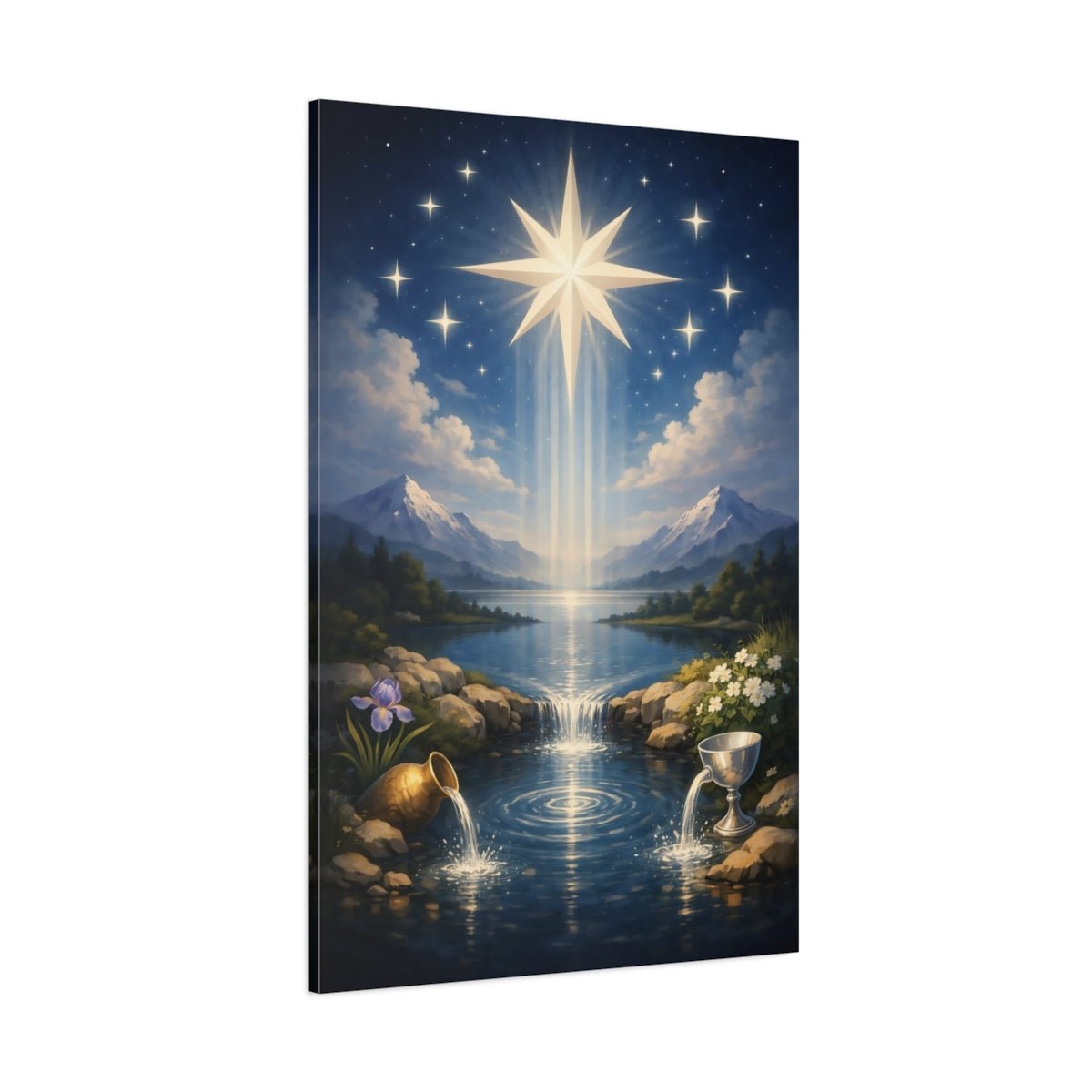 Religious Radiant Star Celestial Blue - Canvas Wall Art Print - YesArtYes