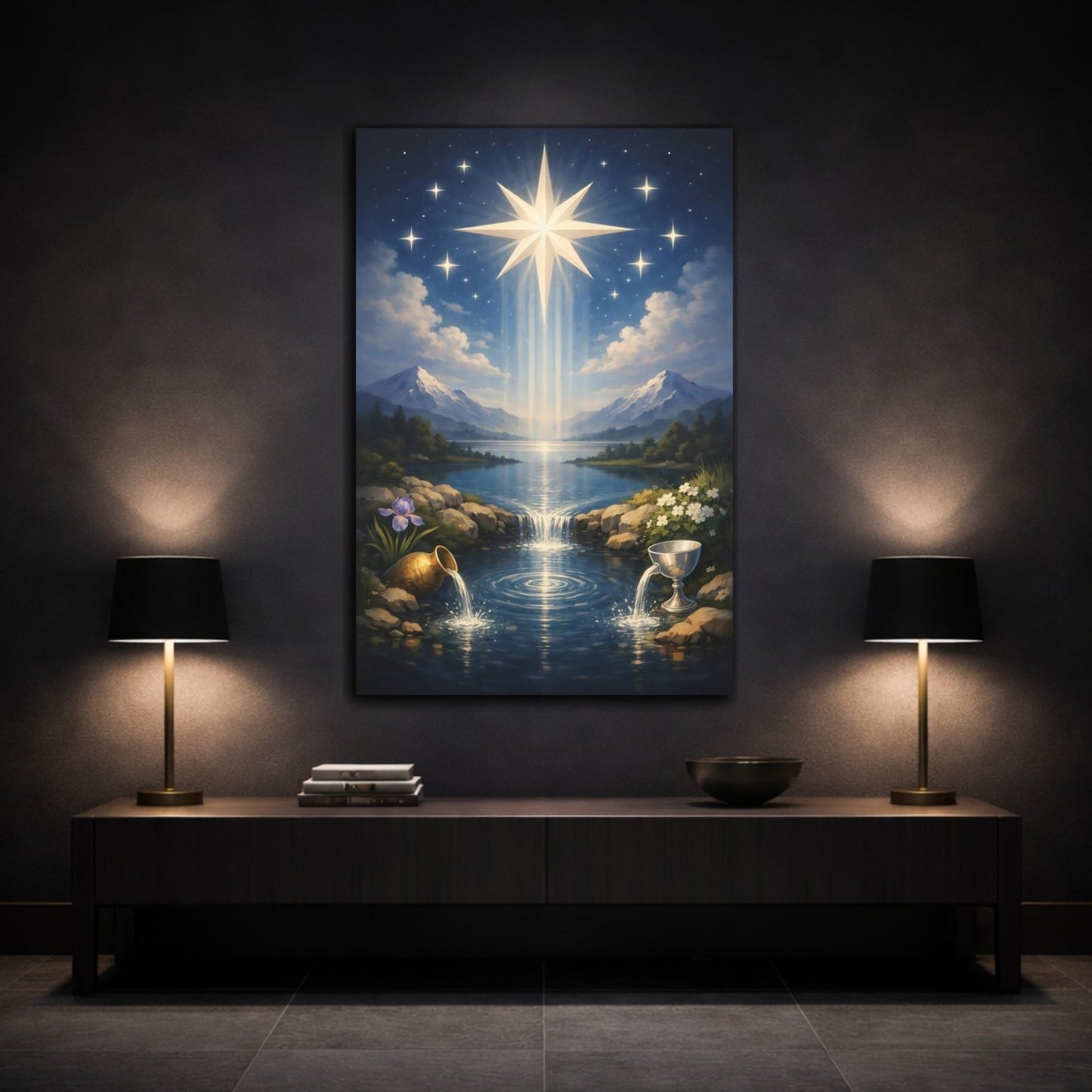 Religious Radiant Star Celestial Blue - Canvas Wall Art Print - YesArtYes