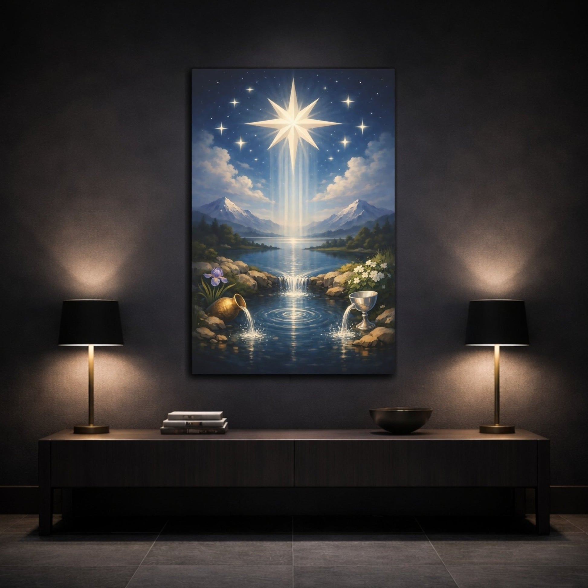 Religious Radiant Star Celestial Blue - Canvas Wall Art Print - YesArtYes