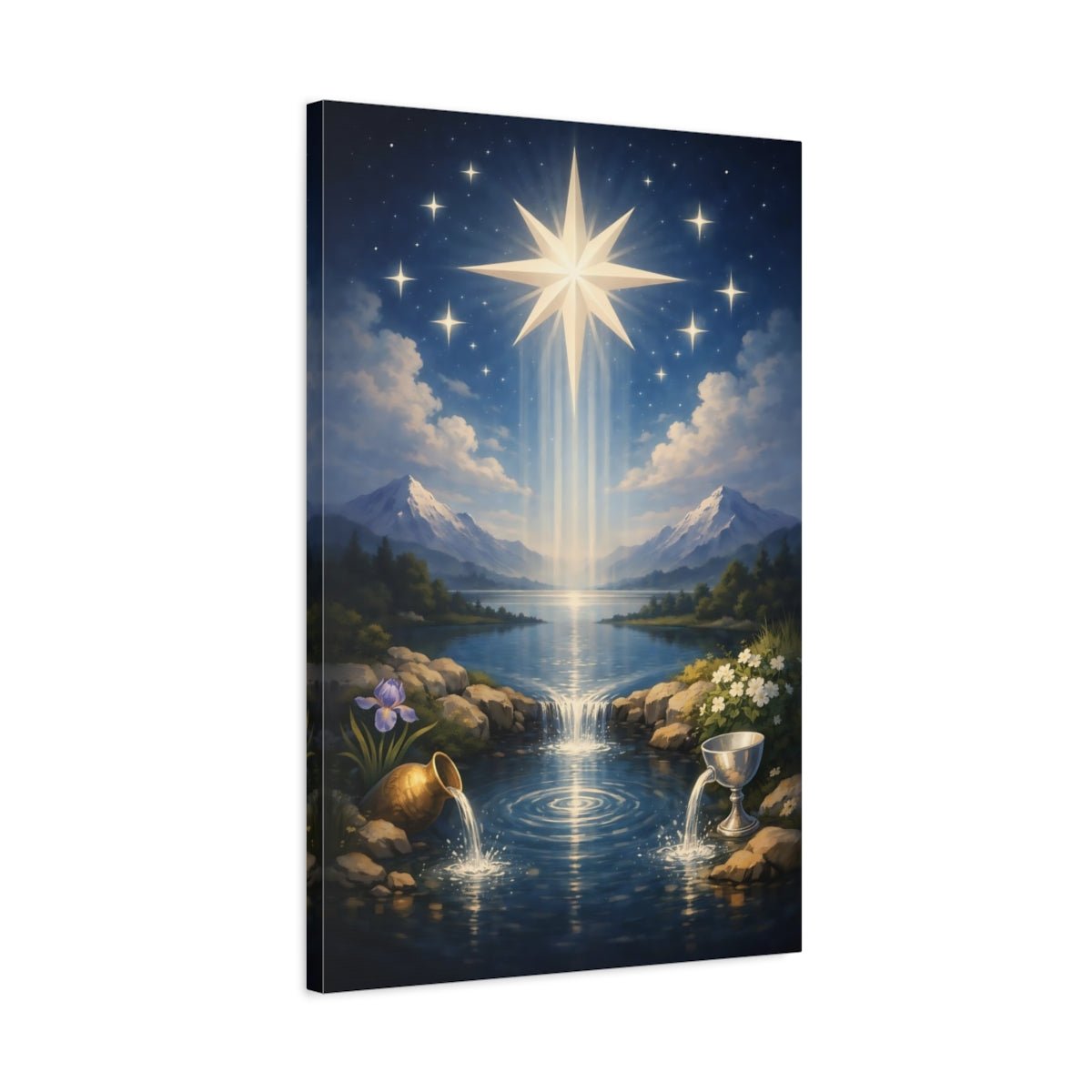 Religious Radiant Star Celestial Blue - Canvas Wall Art Print - YesArtYes