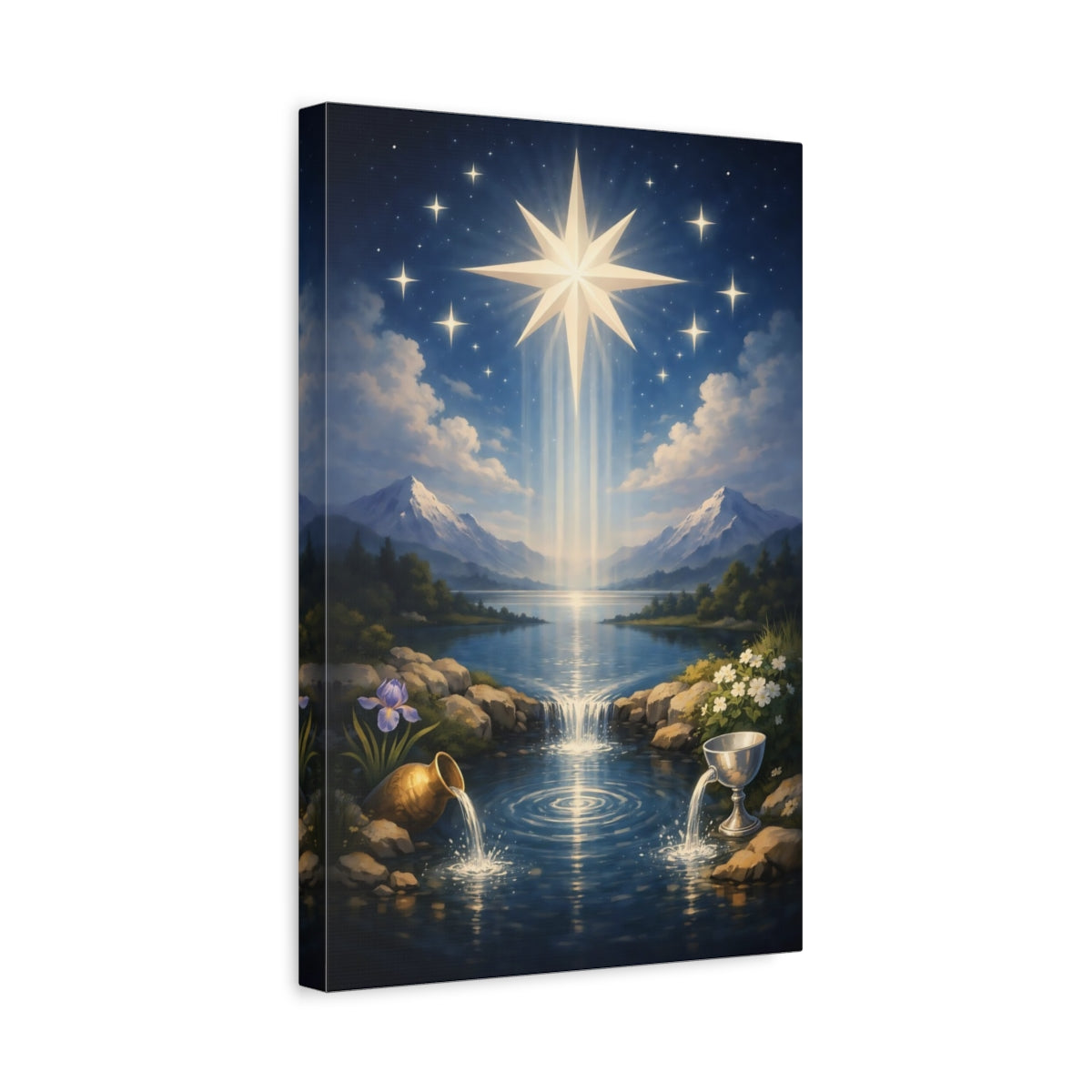 Side Mockup 4. Religious Radiant Star Celestial Blue shown as stretched canvas wall art