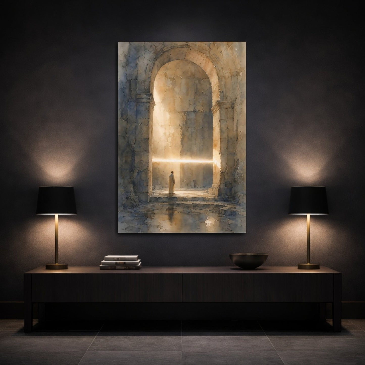 Religious Robed Figure Brown And Gold Canvas Print – Living Room, Above Fireplace, - YesArtYes