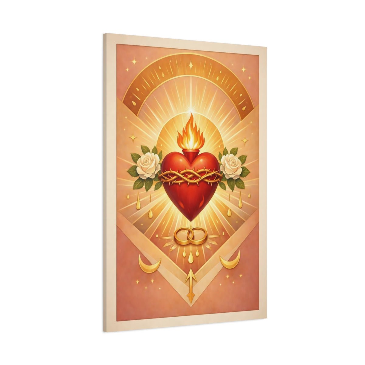 Religious Sacred Heart Gold And Red - Canvas Wall Art Print - YesArtYes