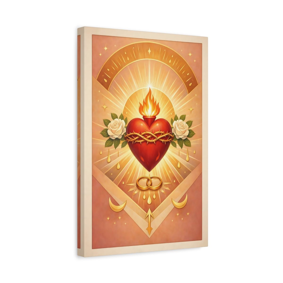 Religious Sacred Heart Gold And Red - Canvas Wall Art Print - YesArtYes