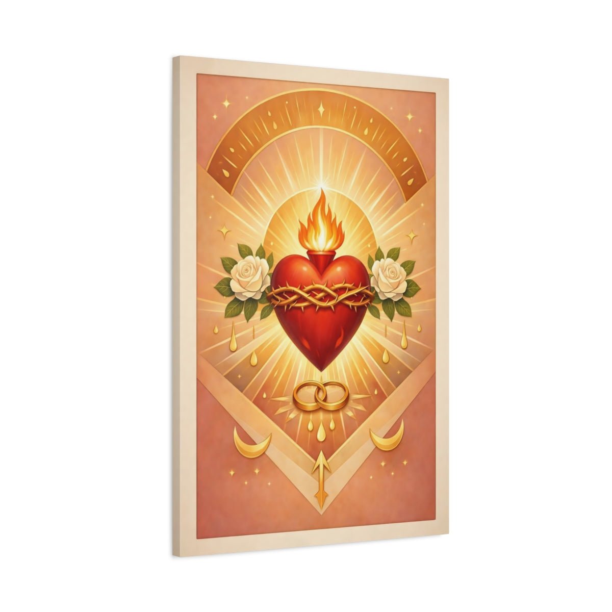 Religious Sacred Heart Gold And Red - Canvas Wall Art Print - YesArtYes