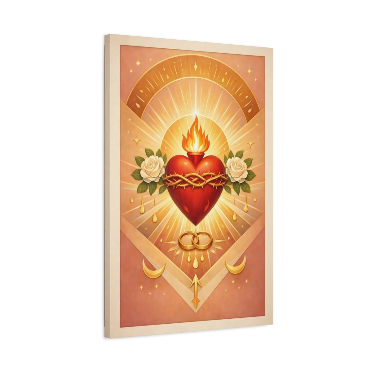 Religious Sacred Heart Gold And Red - Canvas Wall Art Print - YesArtYes