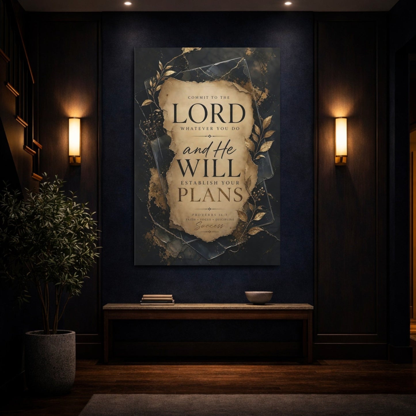 Religious Scripture Verse Black Gold Canvas Print – Living Room, Above Sofa - YesArtYes