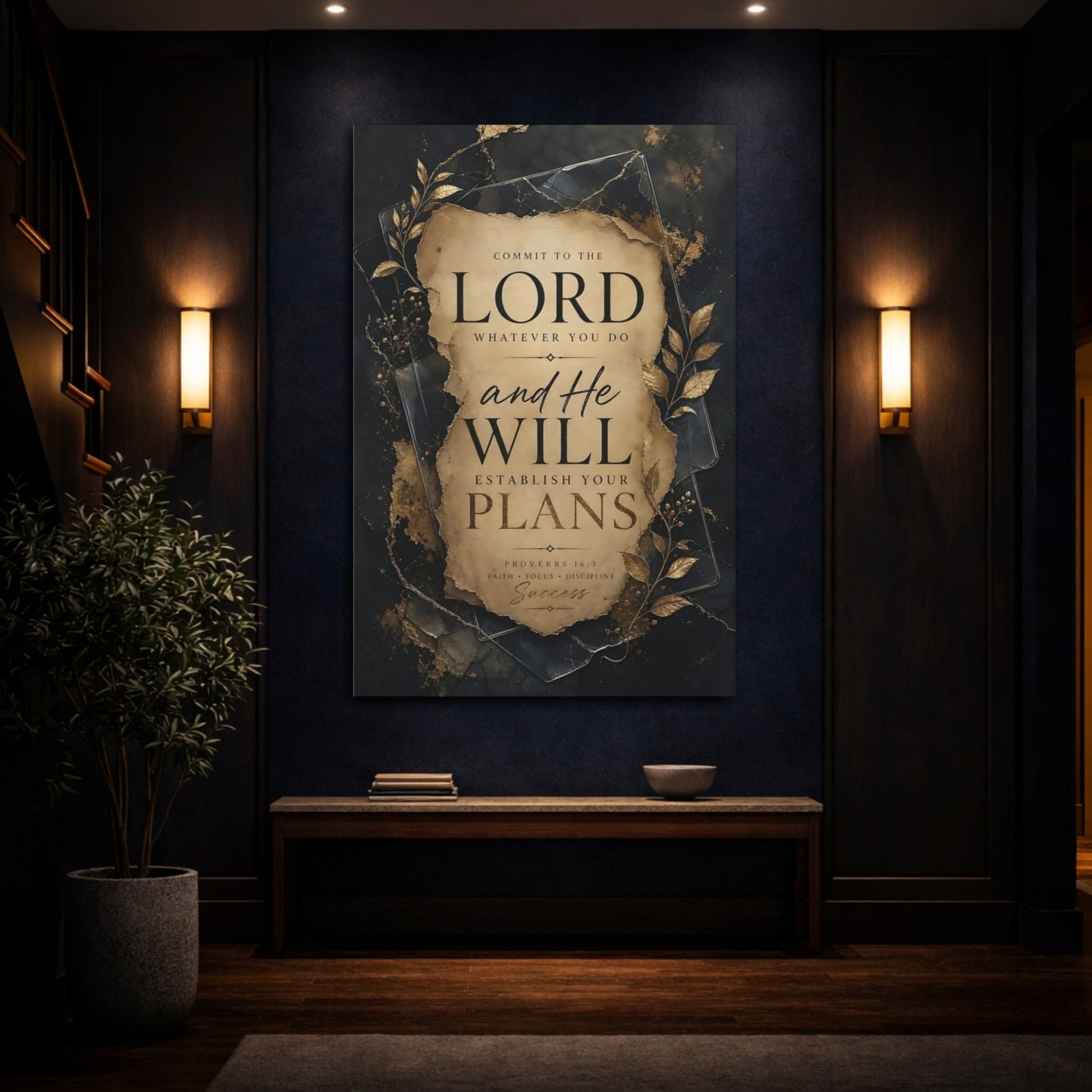 Religious Scripture Verse Black Gold Canvas Print – Living Room, Above Sofa - YesArtYes