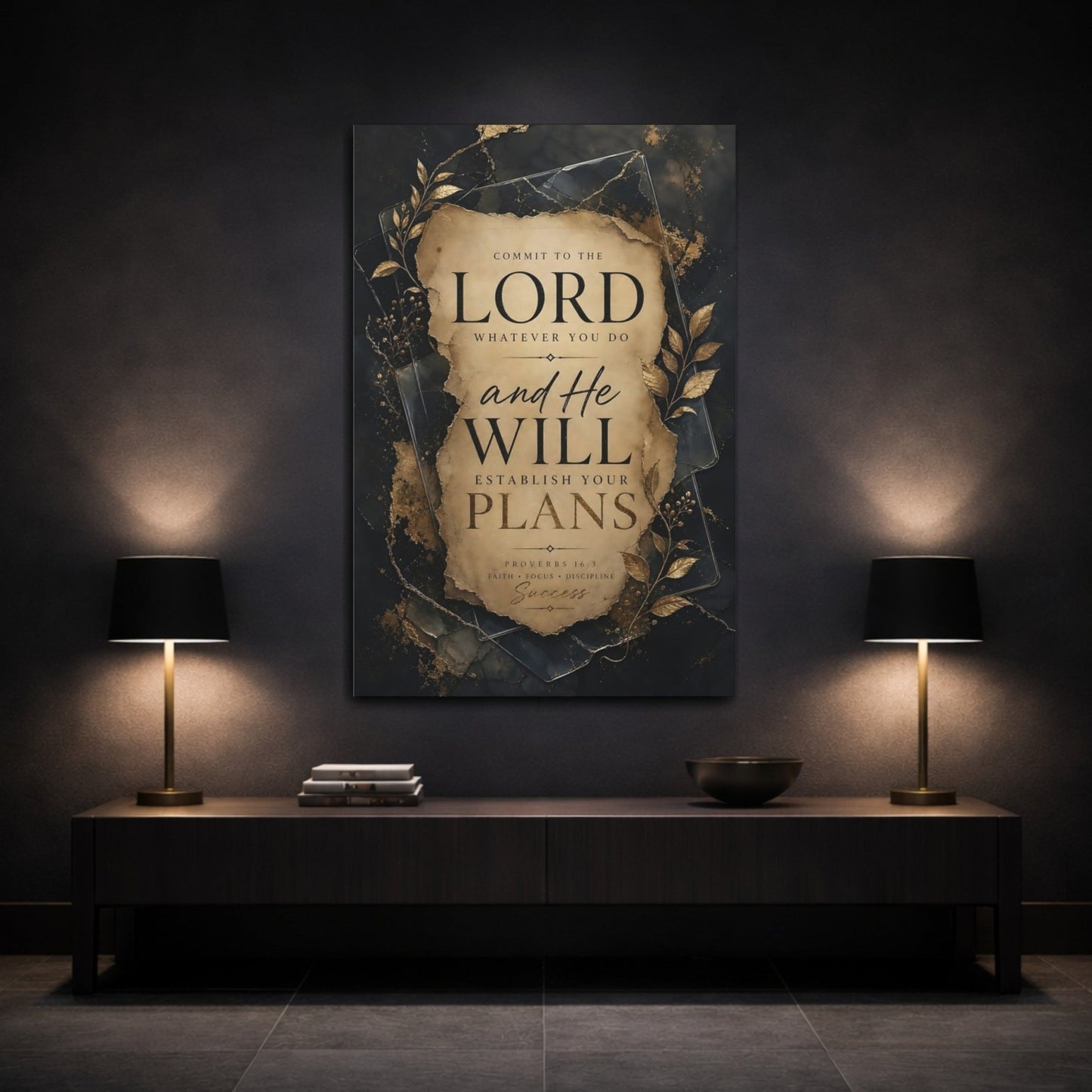 Religious Scripture Verse Black Gold Canvas Print – Living Room, Above Sofa - YesArtYes