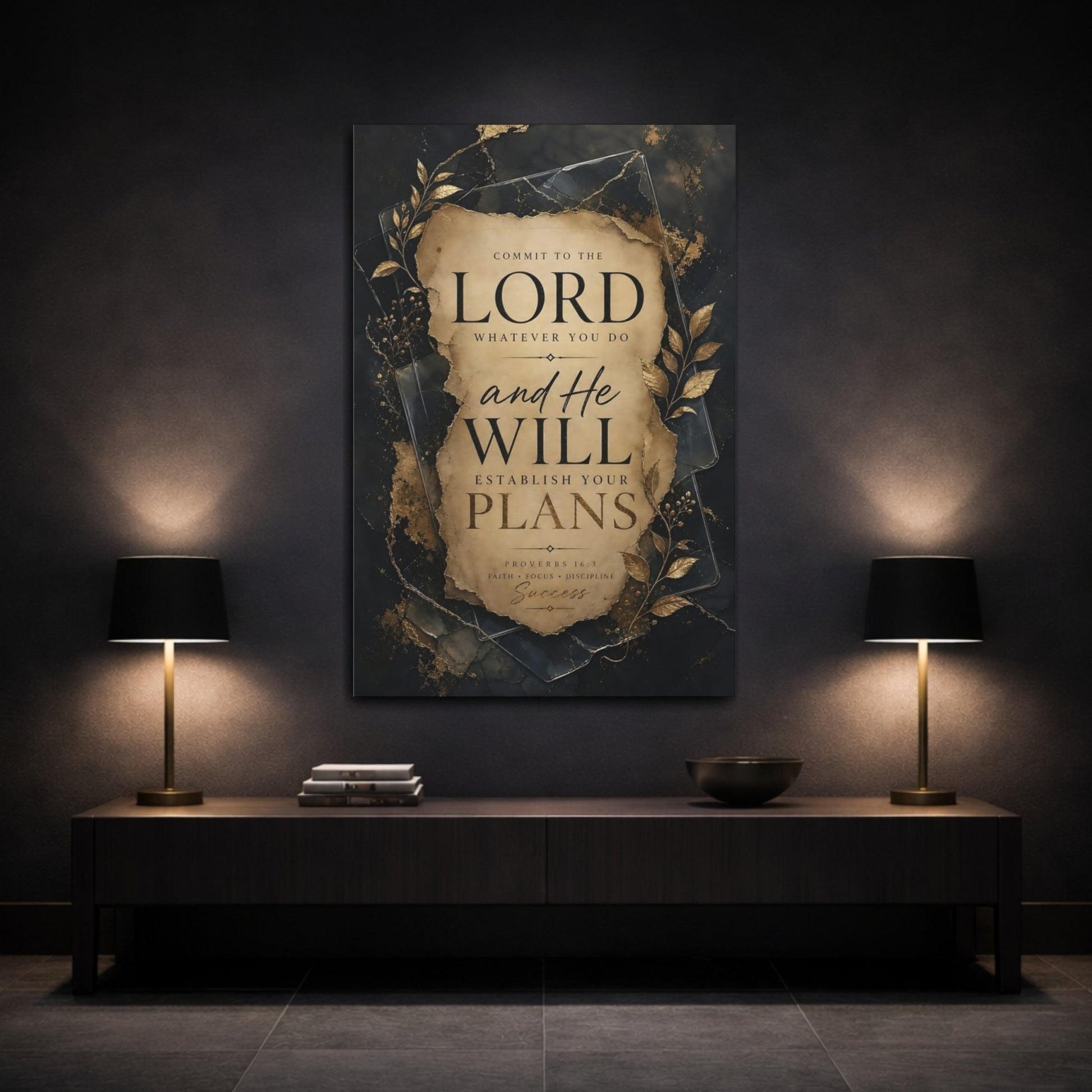 Religious Scripture Verse Black Gold Canvas Print – Living Room, Above Sofa - YesArtYes