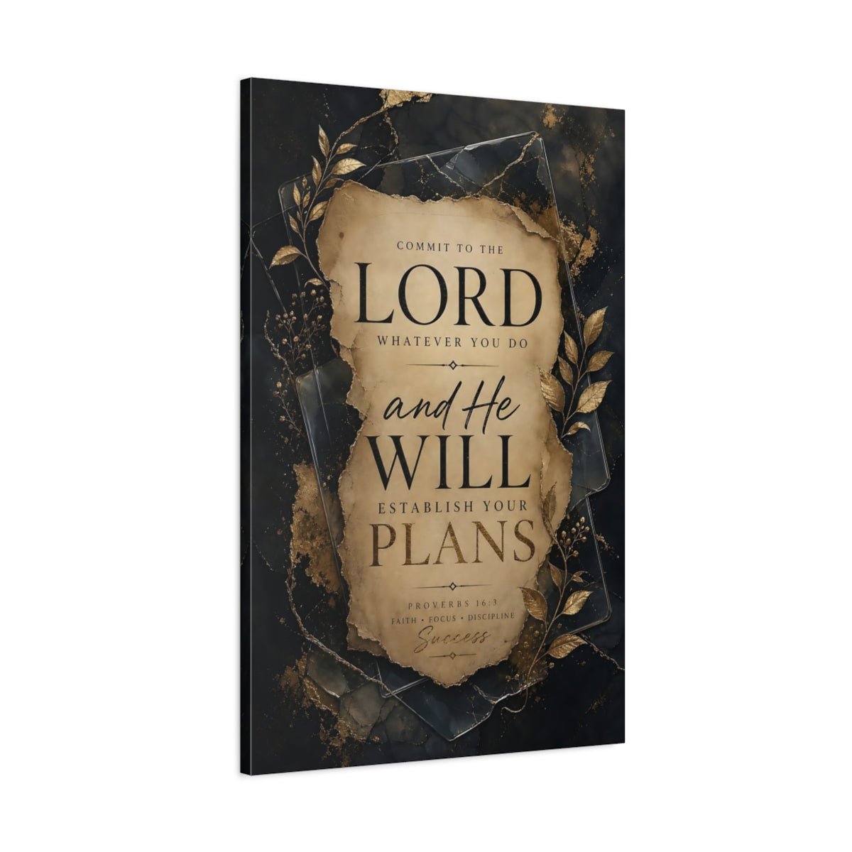 Religious Scripture Verse Black Gold Canvas Print – Living Room, Above Sofa - YesArtYes