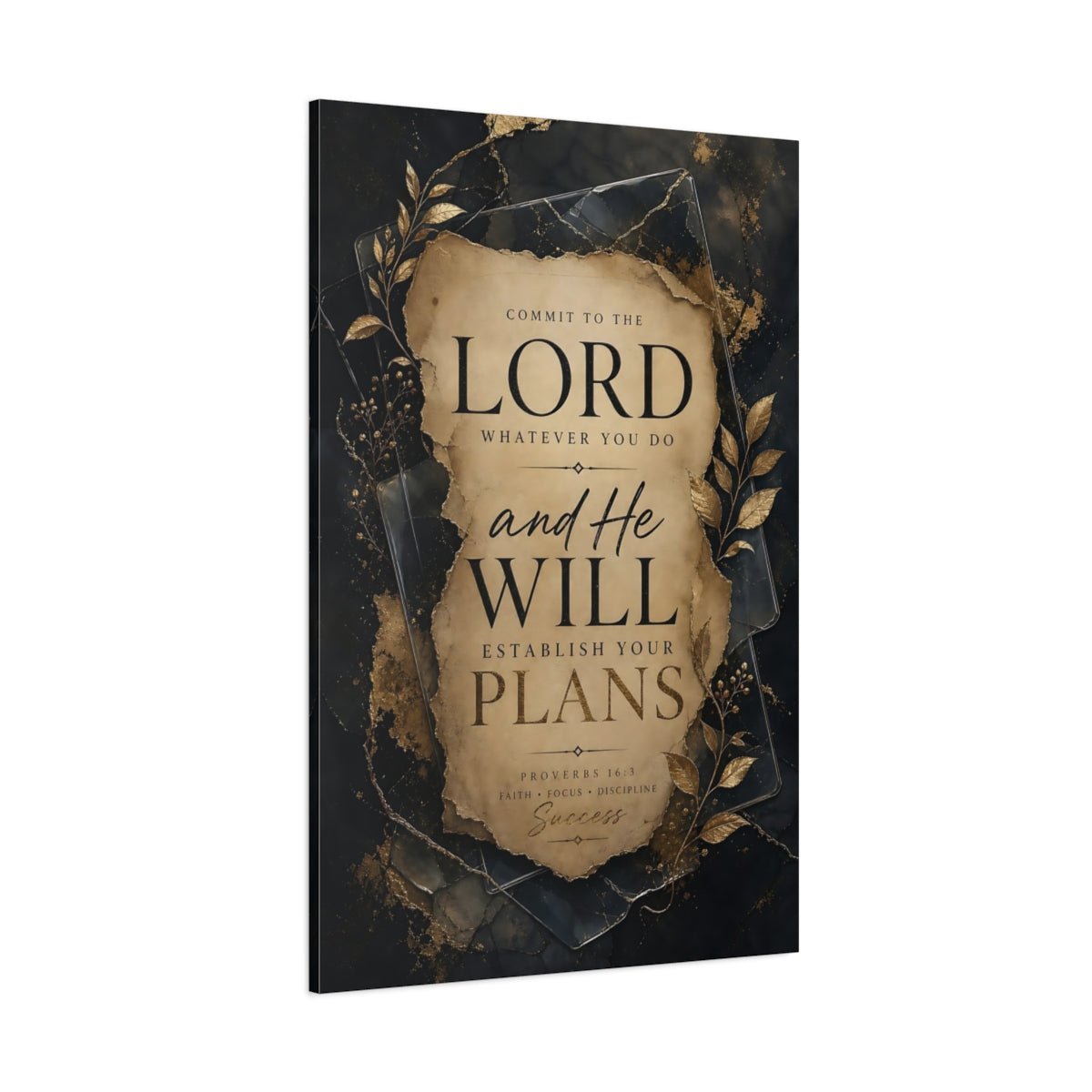 Religious Scripture Verse Black Gold Canvas Print – Living Room, Above Sofa - YesArtYes