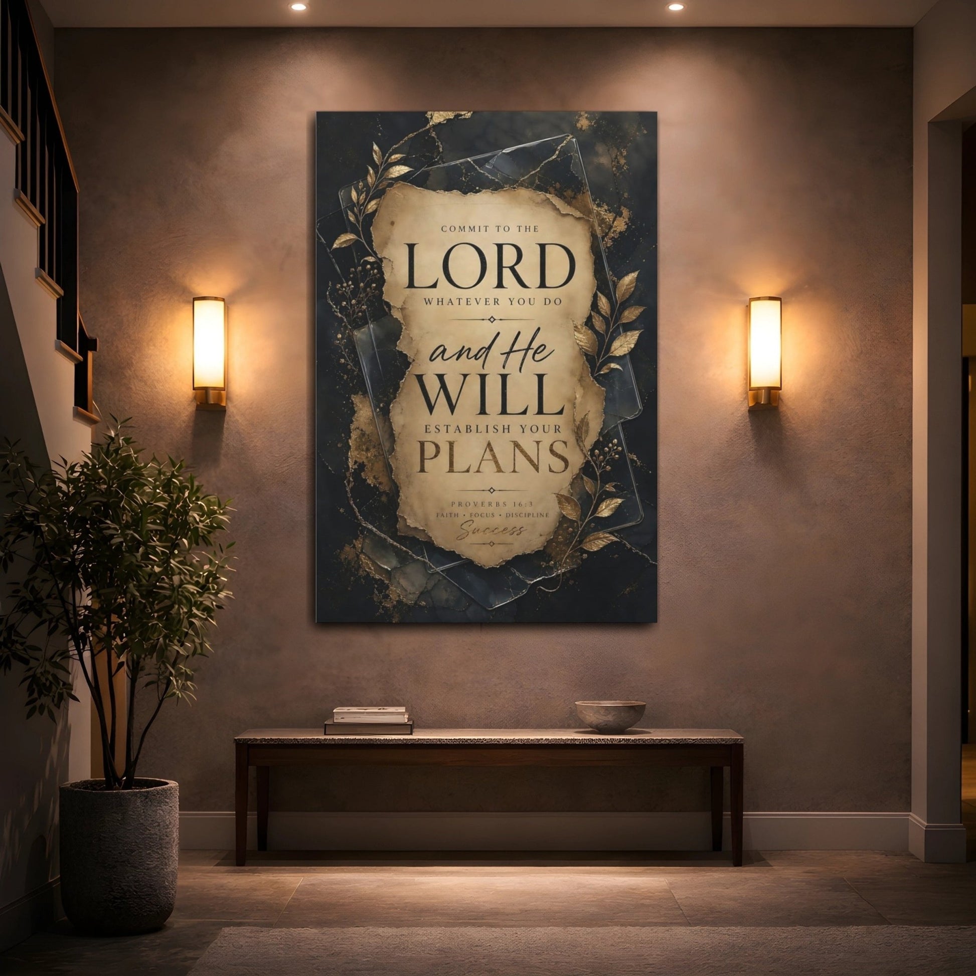 Religious Scripture Verse Black Gold Canvas Print – Living Room, Above Sofa - YesArtYes