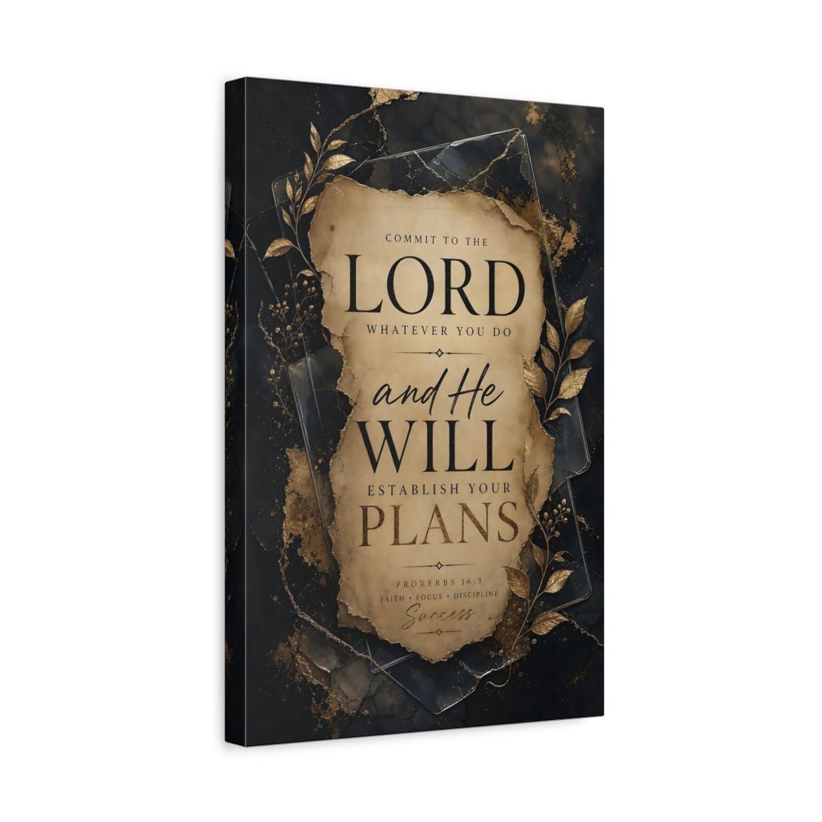 Religious Scripture Verse Black Gold Canvas Print – Living Room, Above Sofa - YesArtYes