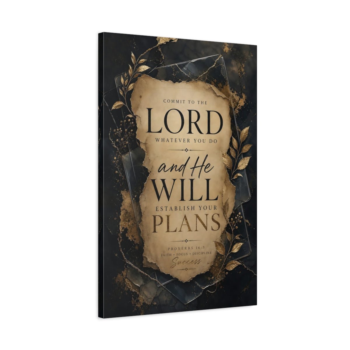 Religious Scripture Verse Black Gold Canvas Print – Living Room, Above Sofa - YesArtYes
