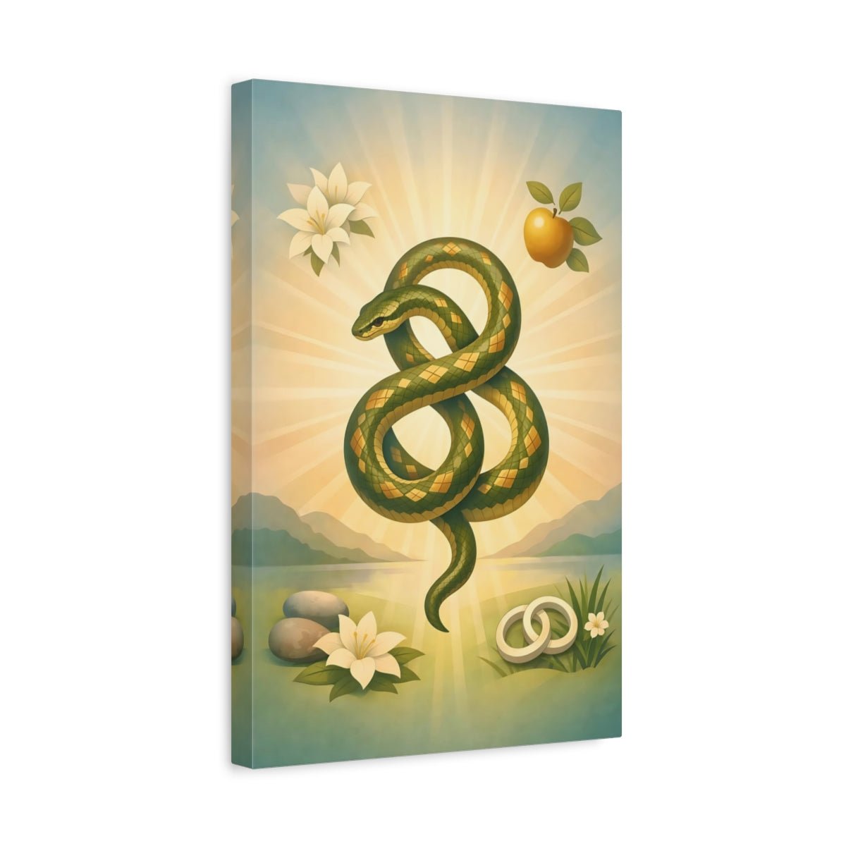 Religious Serpent Green Gold - Canvas Wall Art Print - YesArtYes