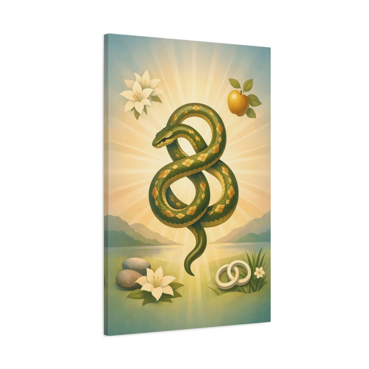 Religious Serpent Green Gold - Canvas Wall Art Print - YesArtYes
