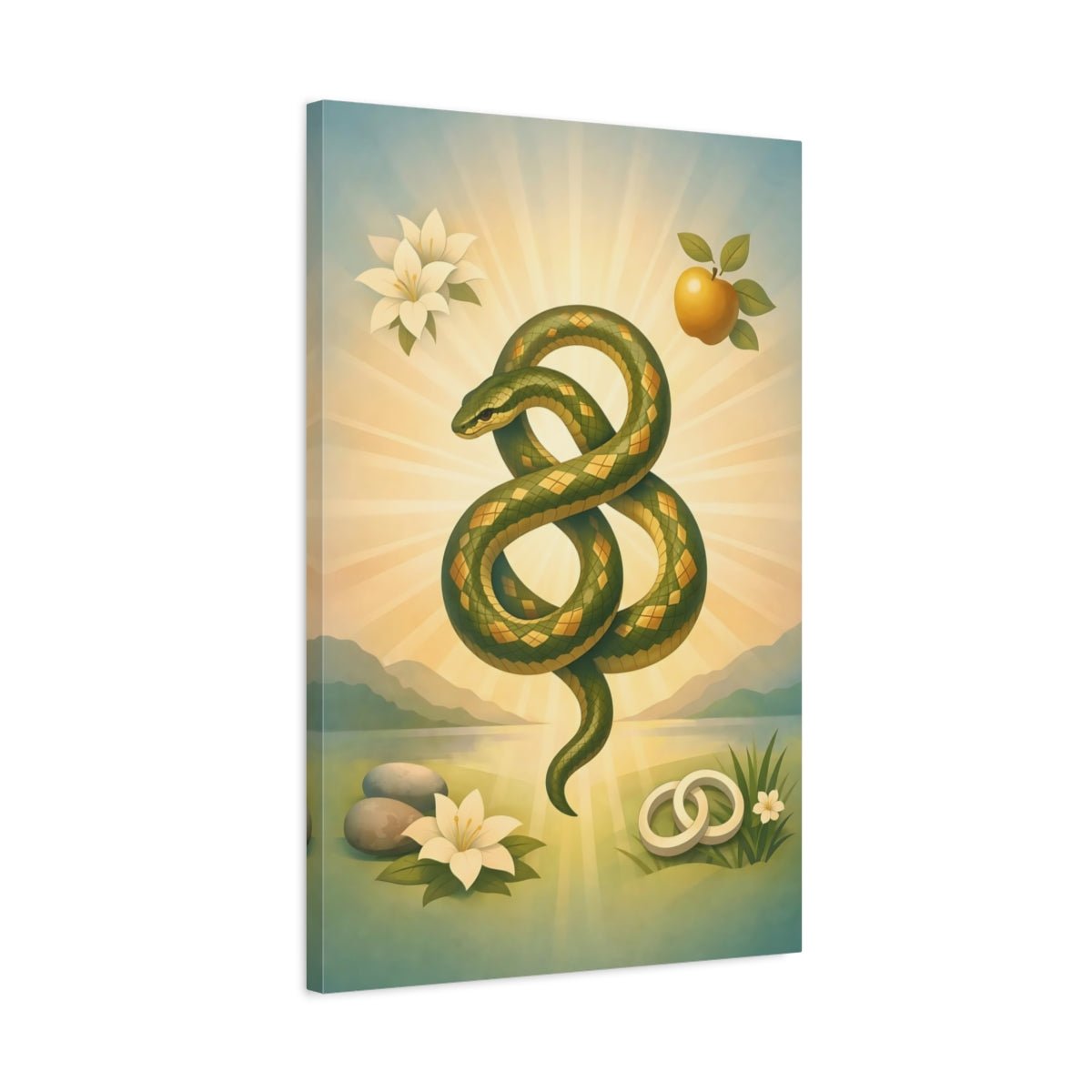 Religious Serpent Green Gold - Canvas Wall Art Print - YesArtYes