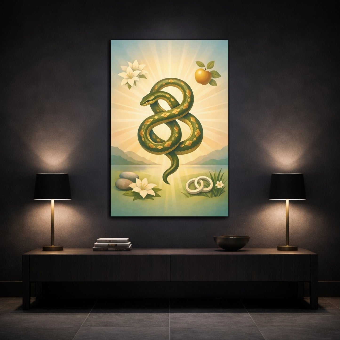 Religious Serpent Green Gold - Canvas Wall Art Print - YesArtYes