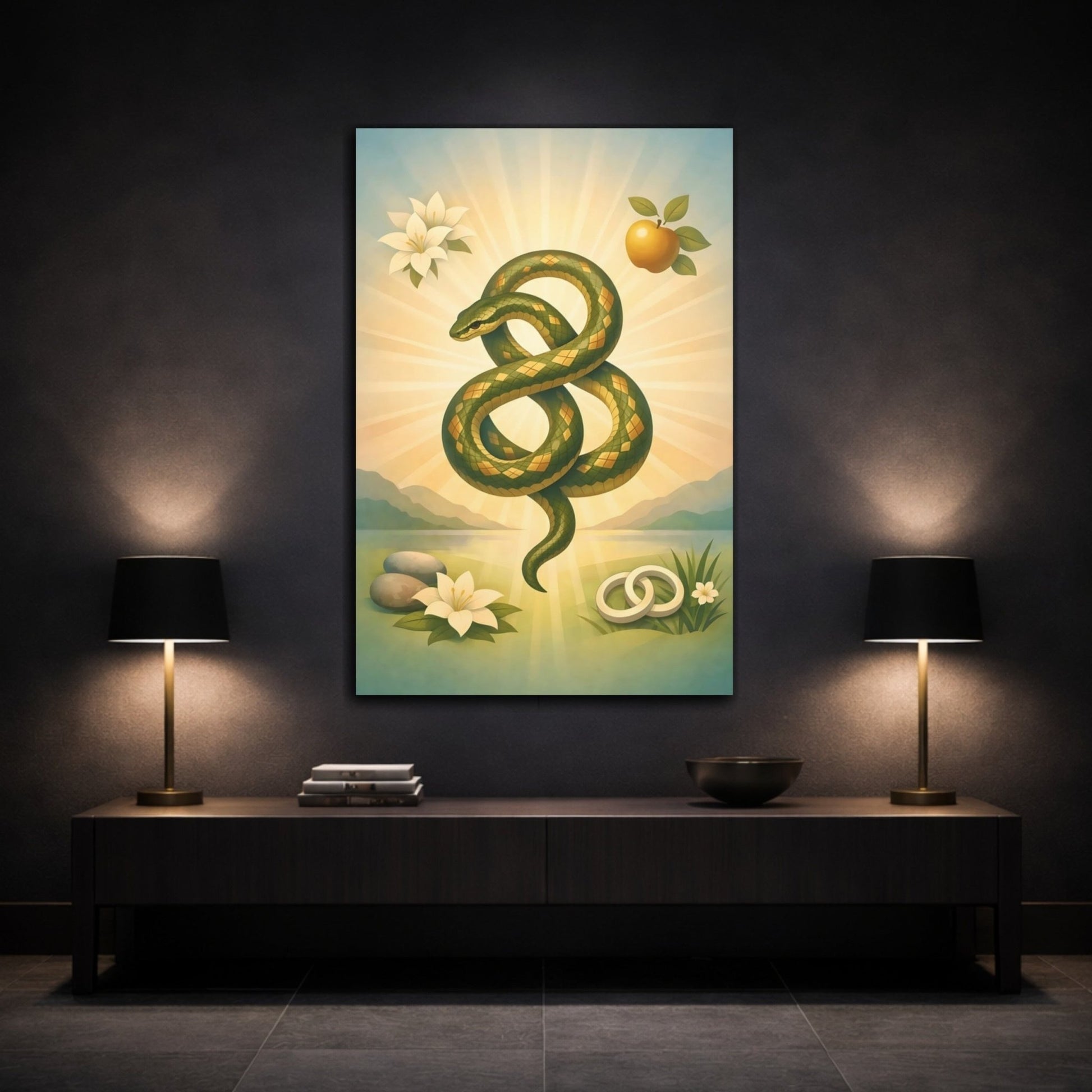Religious Serpent Green Gold - Canvas Wall Art Print - YesArtYes