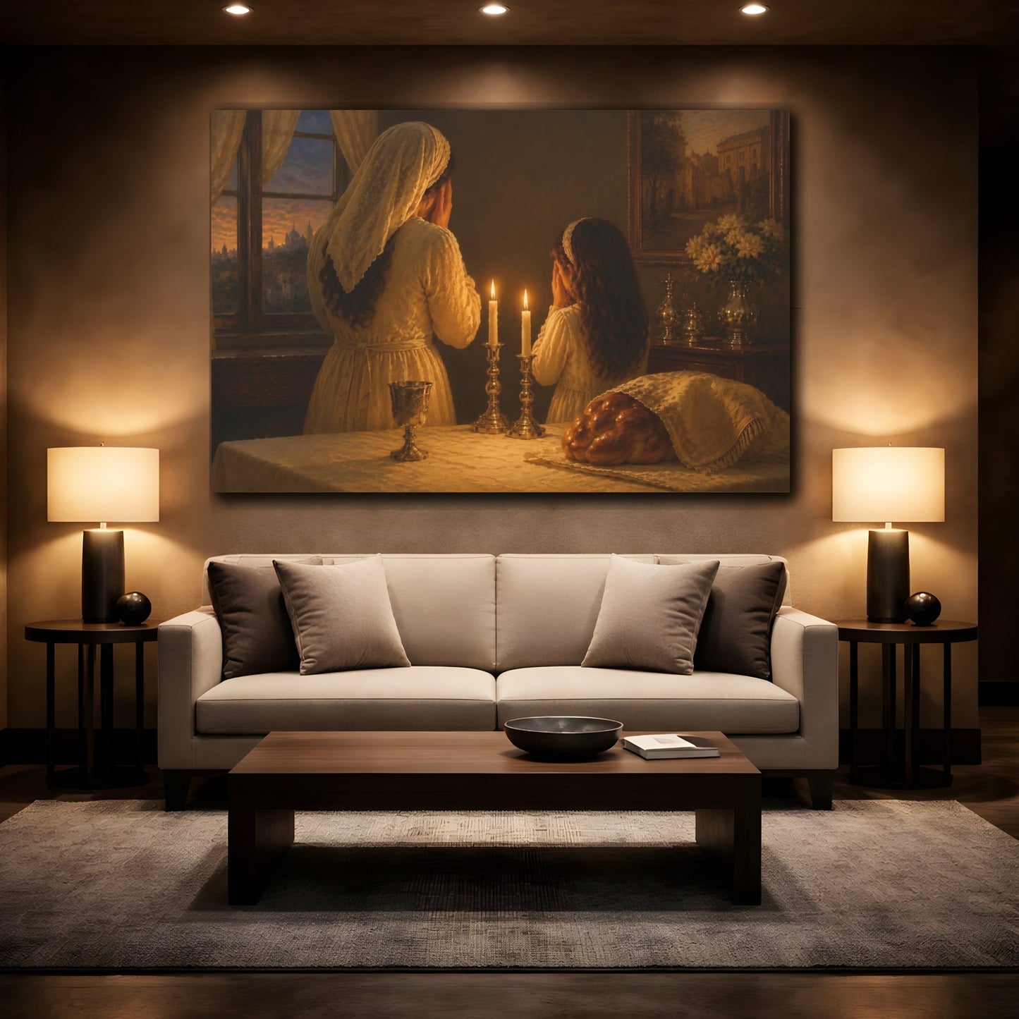 Mockup 2. Religious Shabbat Prayer Shabbat Prayer shown as canvas print