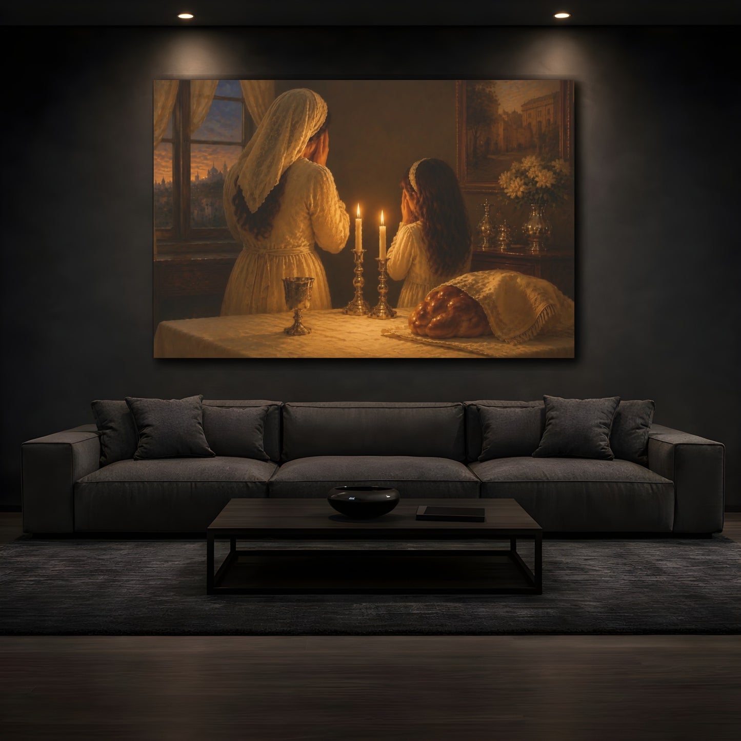 Mockup 3. Religious Shabbat Prayer Shabbat Prayer shown as canvas print