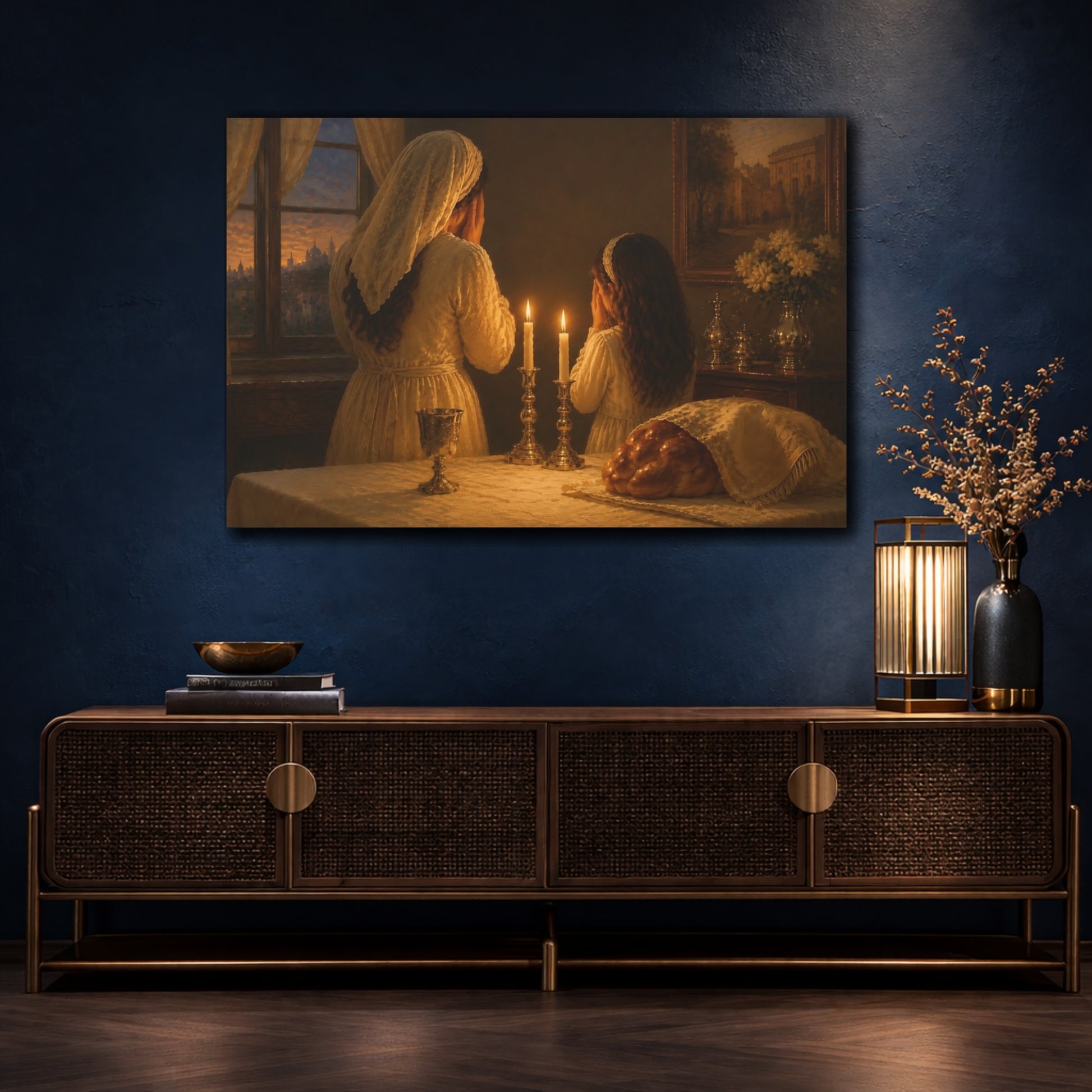 Mockup 4. Religious Shabbat Prayer Shabbat Prayer shown as canvas print