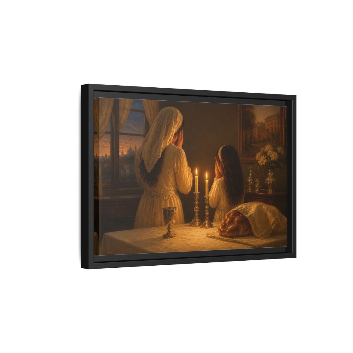 Side Mockup 6. Religious Shabbat Ritual Jewish Ritual shown as framed canvas print