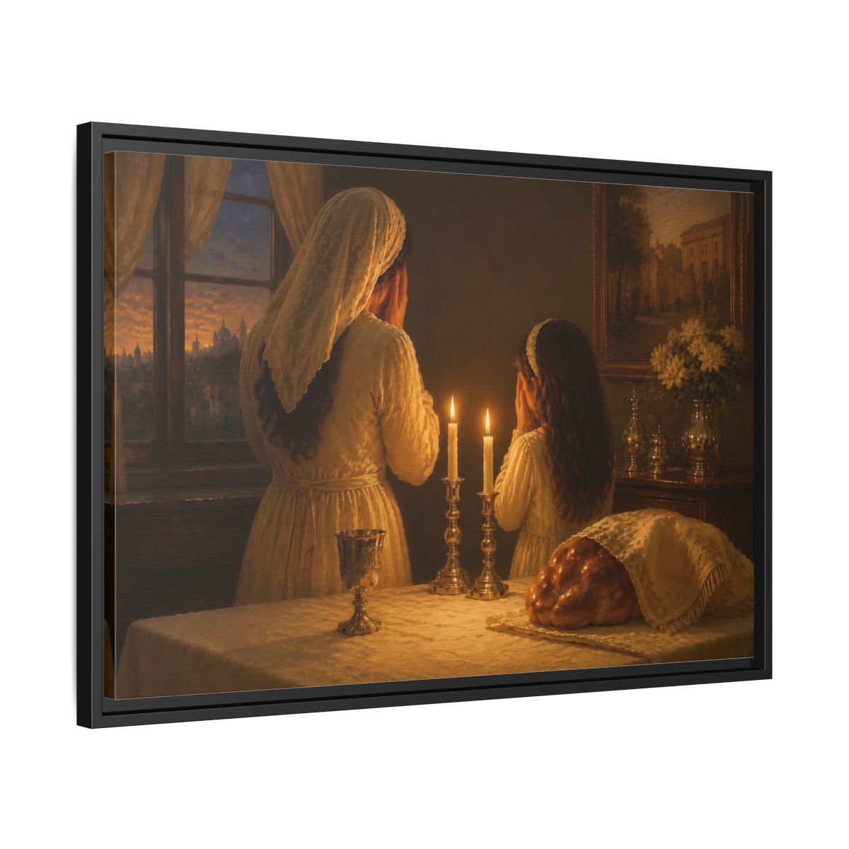 Side Mockup 14. Religious Shabbat Ritual Jewish Ritual shown as framed canvas print