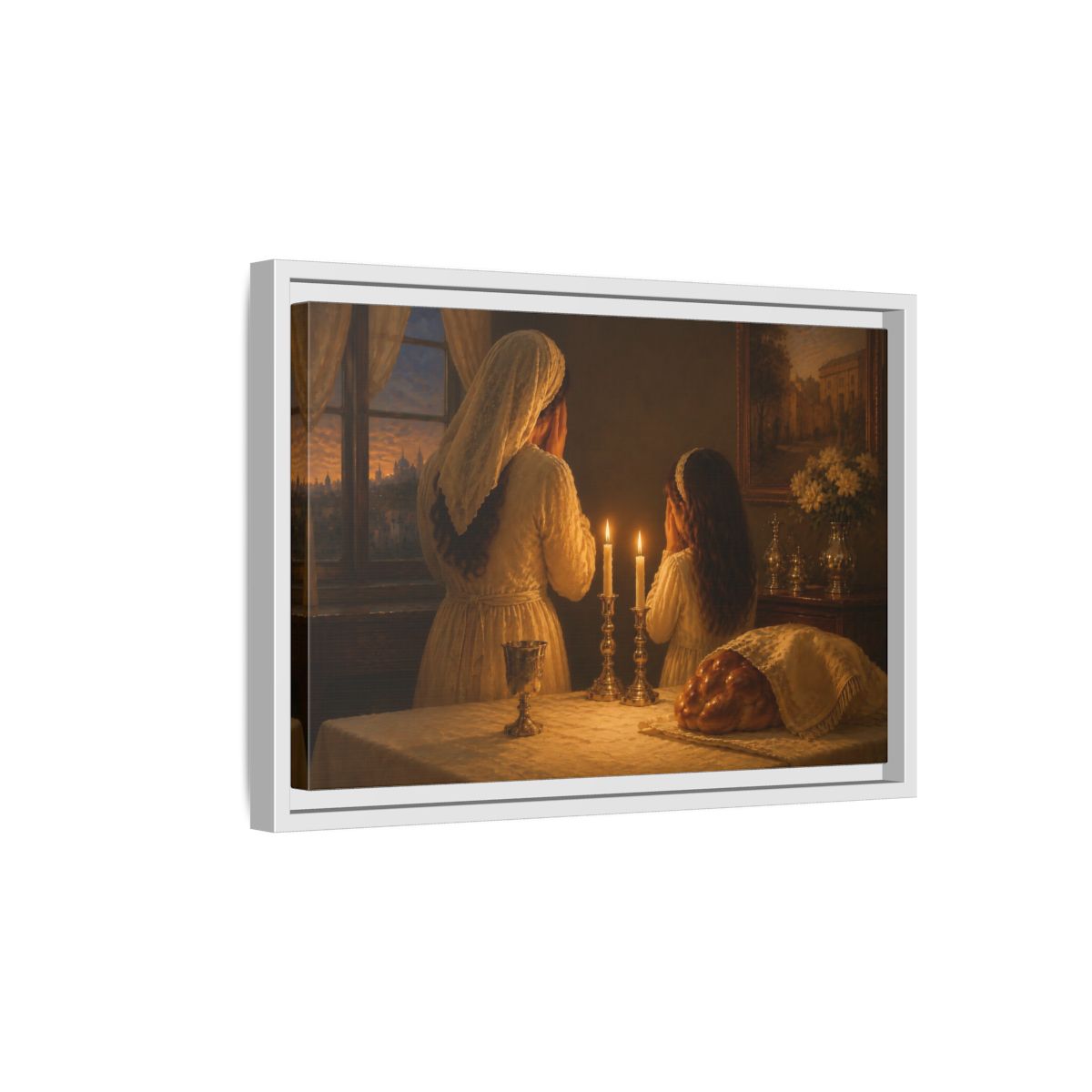 Side Mockup 4. Religious Shabbat Ritual Jewish Ritual shown as framed canvas print