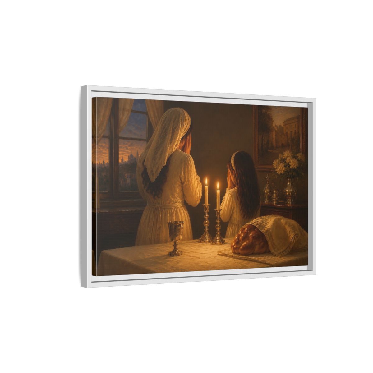 Side Mockup 1. Religious Shabbat Ritual Jewish Ritual shown as framed canvas print
