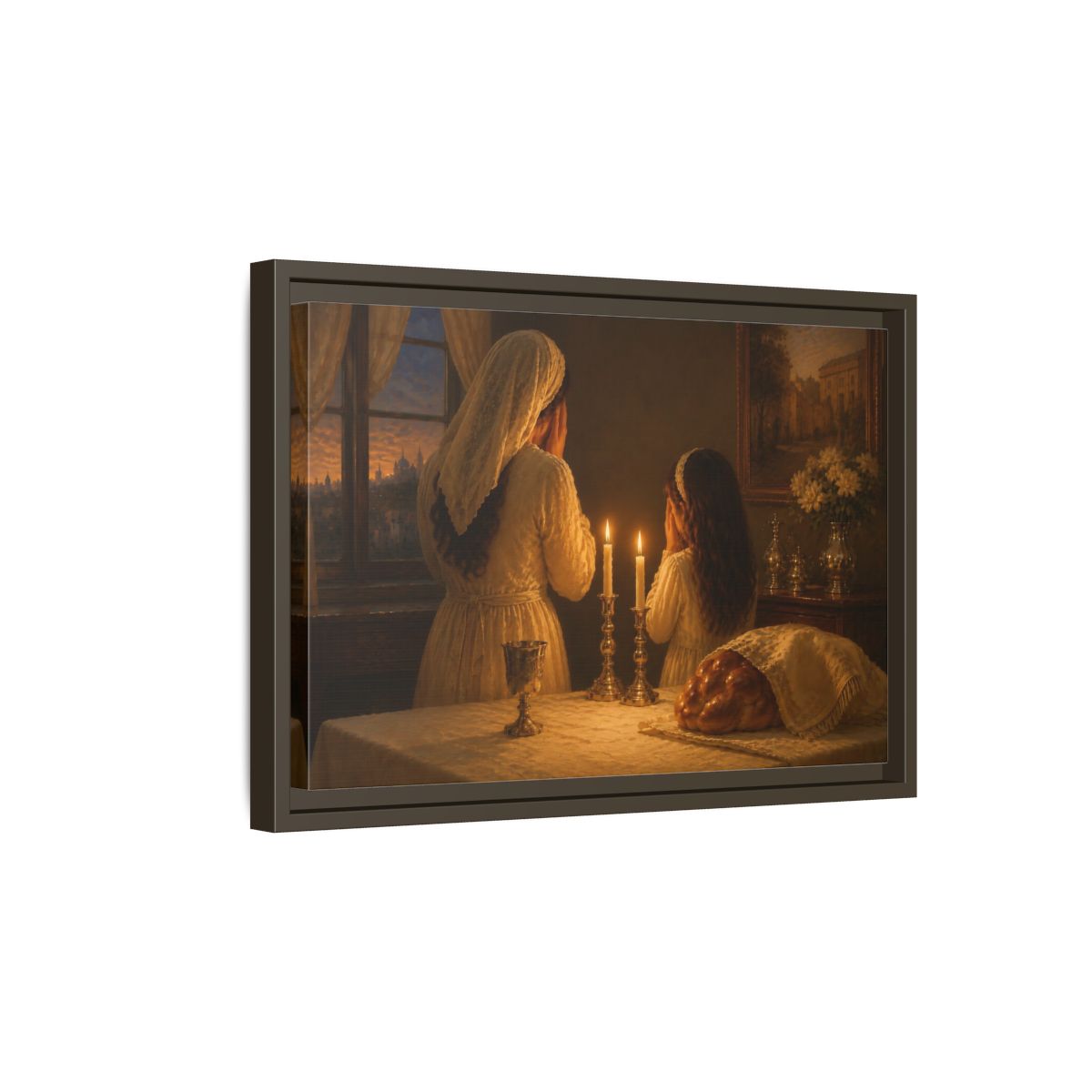 Side Mockup 5. Religious Shabbat Ritual Jewish Ritual shown as framed canvas print
