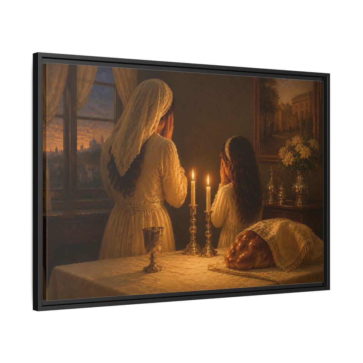 Side Mockup 13. Religious Shabbat Ritual Jewish Ritual shown as framed canvas print