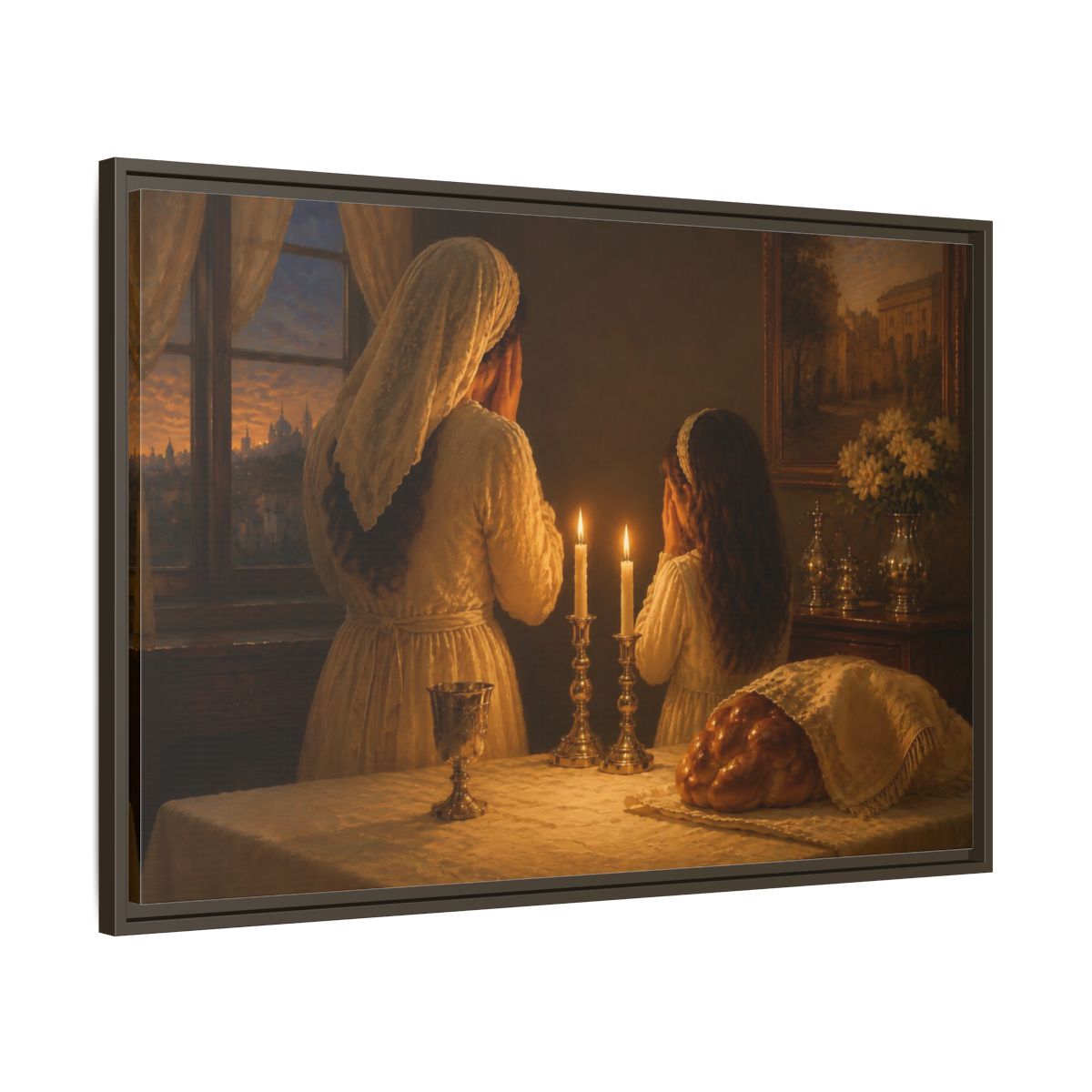 Main Mockup. Religious Shabbat Ritual Jewish Ritual shown as framed canvas print