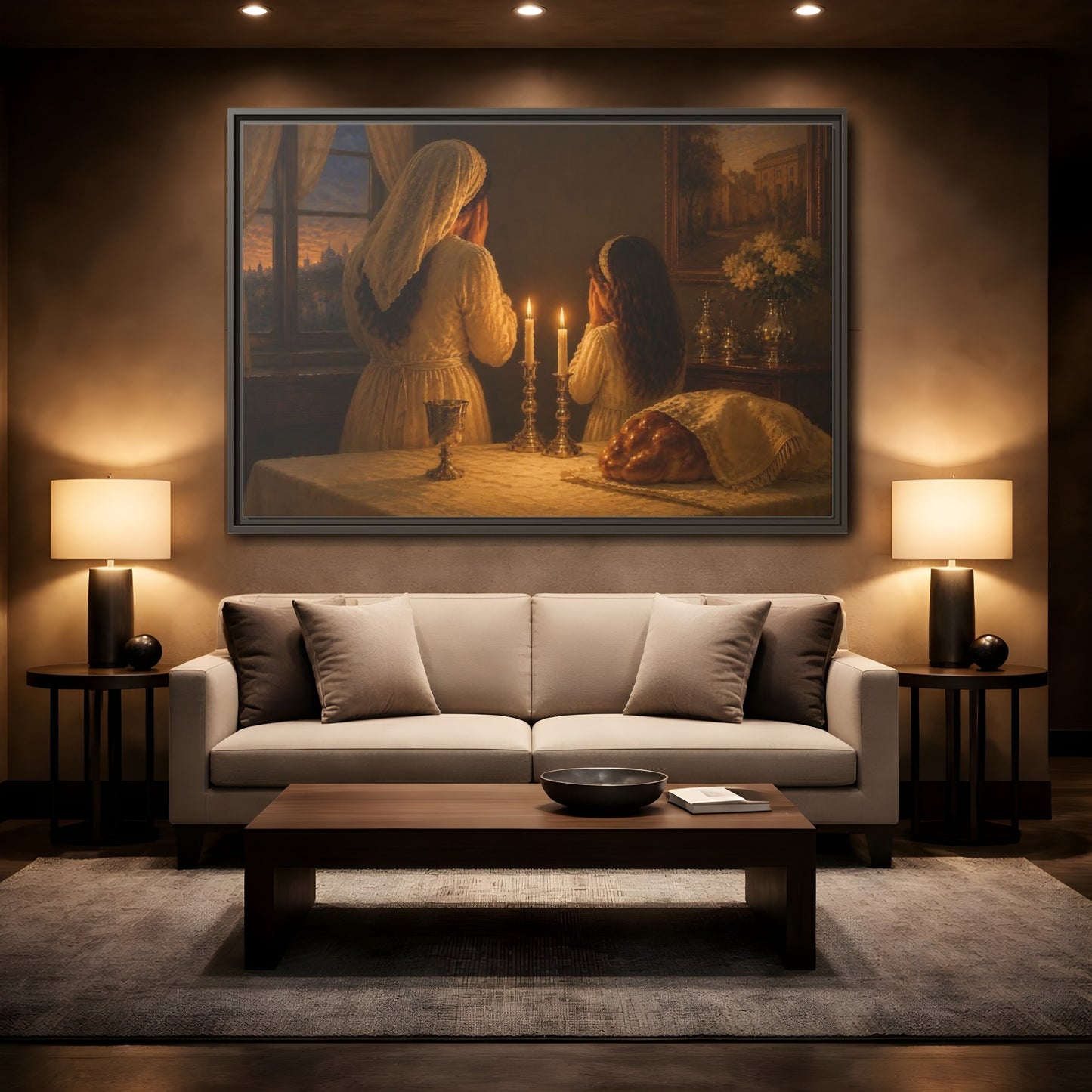 Mockup 2. Religious Shabbat Ritual Jewish Ritual shown as framed canvas print
