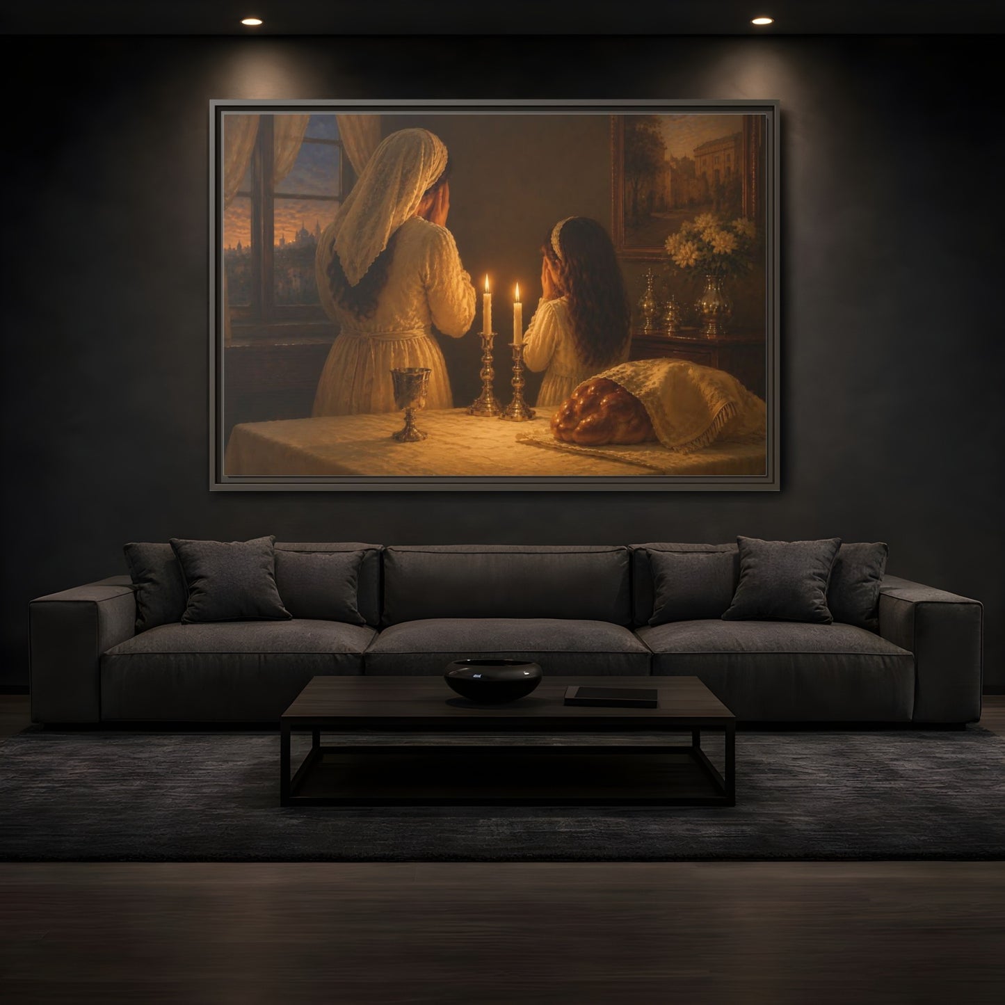Mockup 3. Religious Shabbat Ritual Jewish Ritual shown as framed canvas print