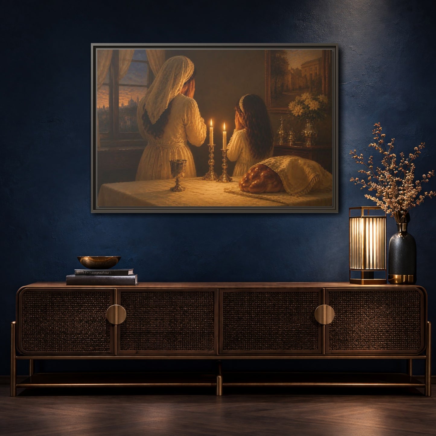 Mockup 4. Religious Shabbat Ritual Jewish Ritual shown as framed canvas print