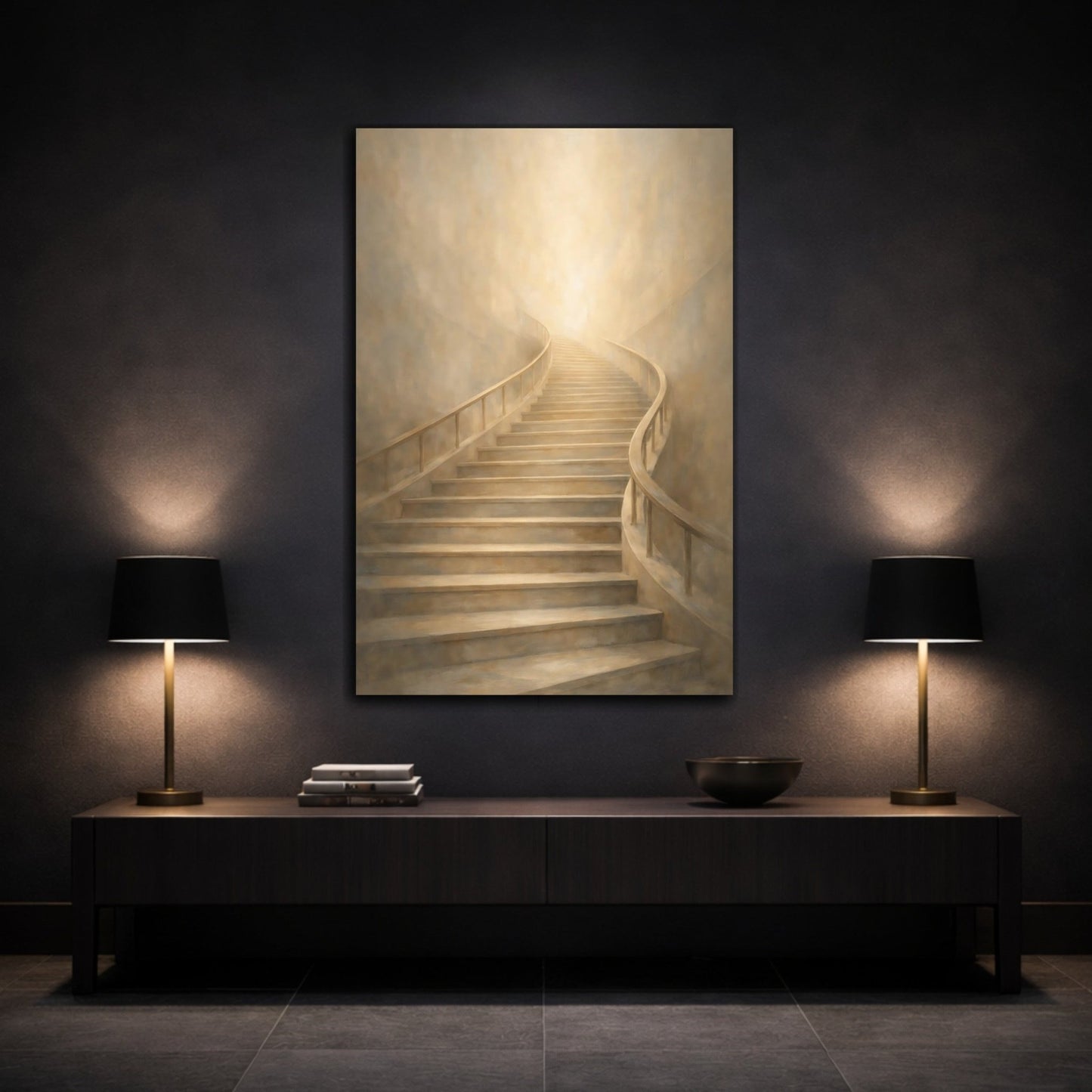 Religious Staircase Warm Beige - Canvas Wall Art Print - YesArtYes