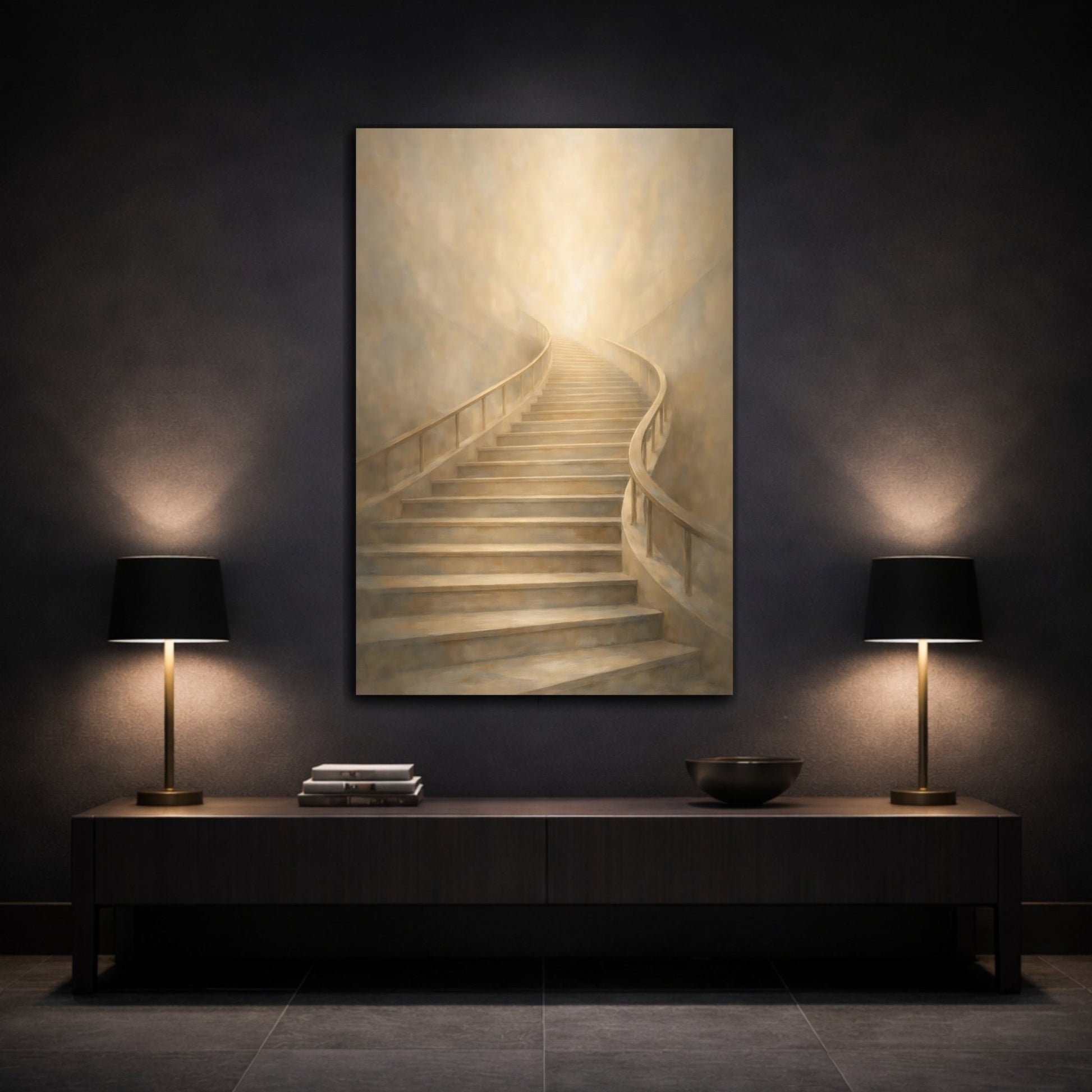 Religious Staircase Warm Beige - Canvas Wall Art Print - YesArtYes
