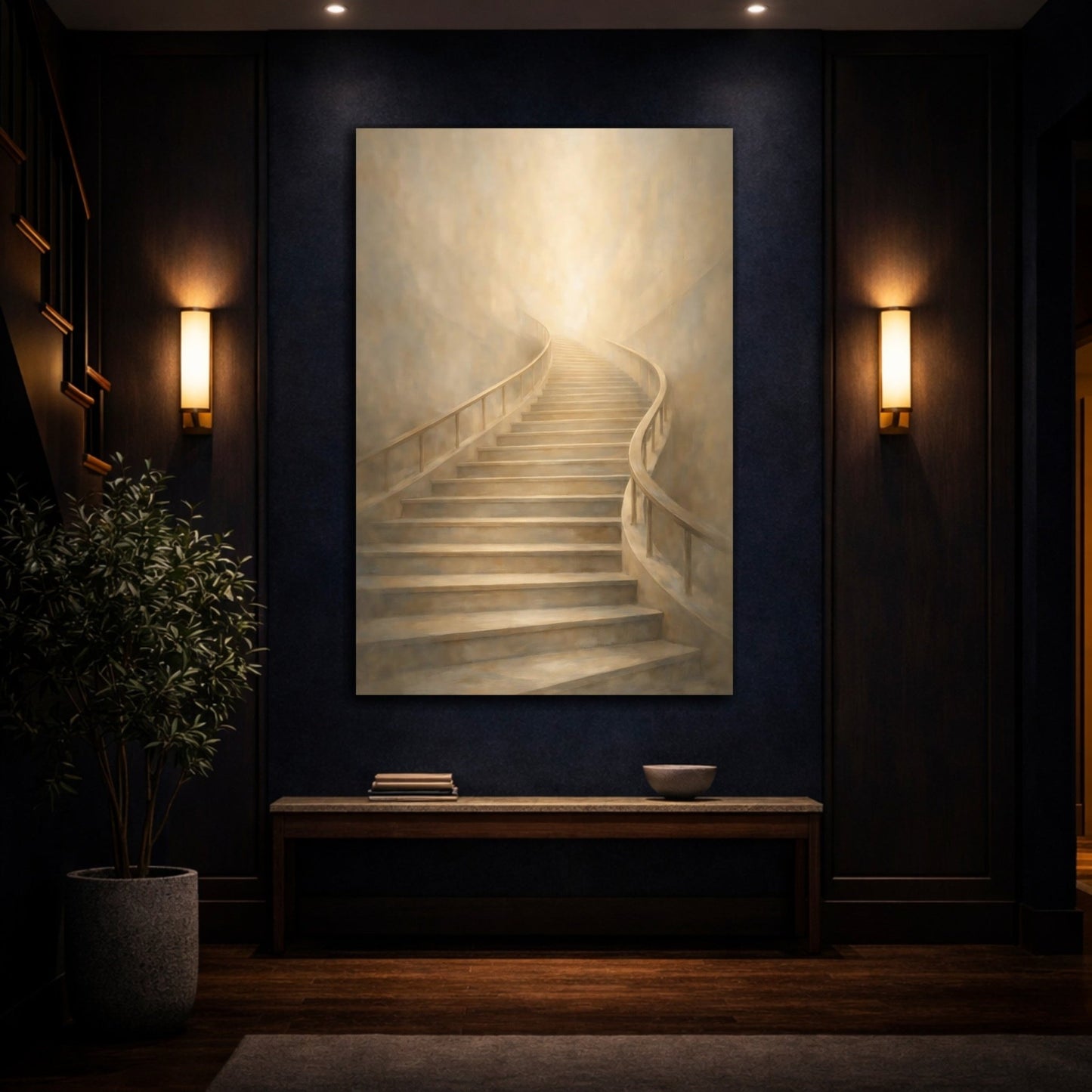 Religious Staircase Warm Beige - Canvas Wall Art Print - YesArtYes
