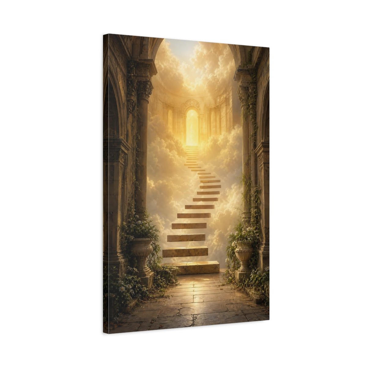 Religious Stairway Golden Sky Canvas Print – Fantasy Living Room, Above Couch - YesArtYes