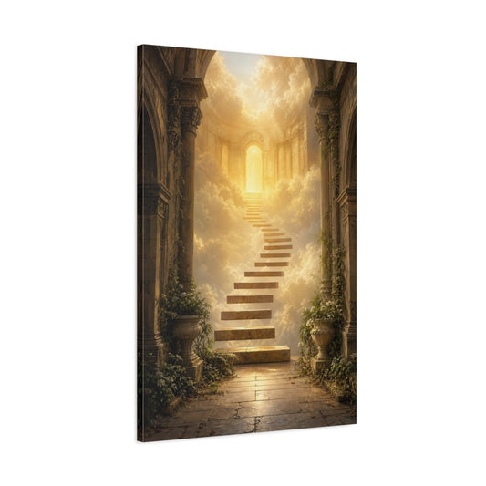 Religious Stairway Golden Sky Canvas Print – Fantasy Living Room, Above Couch - YesArtYes