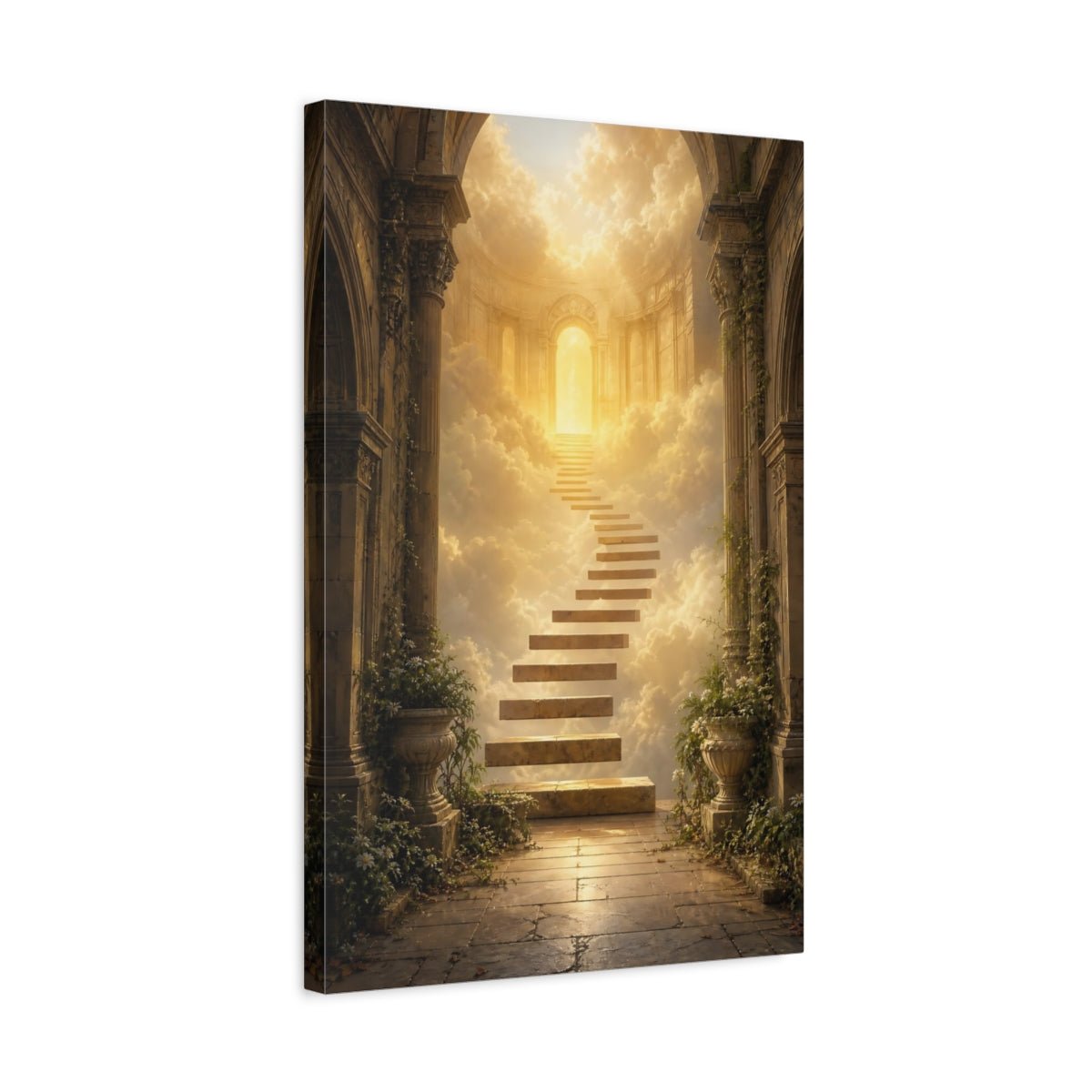 Religious Stairway Golden Sky Canvas Print – Fantasy Living Room, Above Couch - YesArtYes