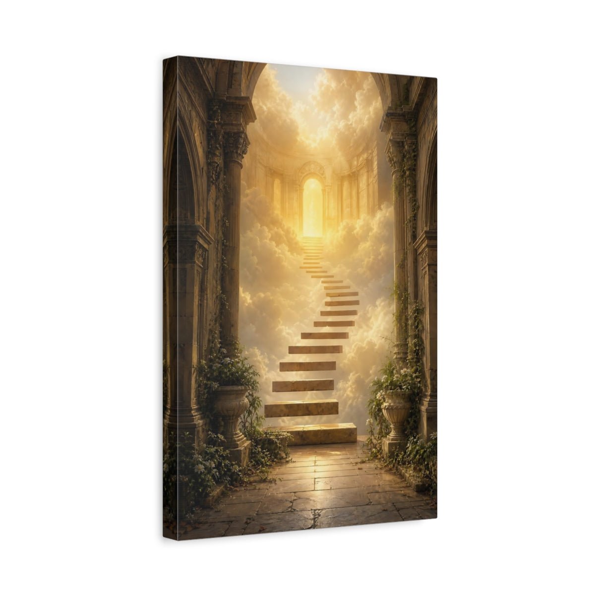 Religious Stairway Golden Sky Canvas Print – Fantasy Living Room, Above Couch - YesArtYes