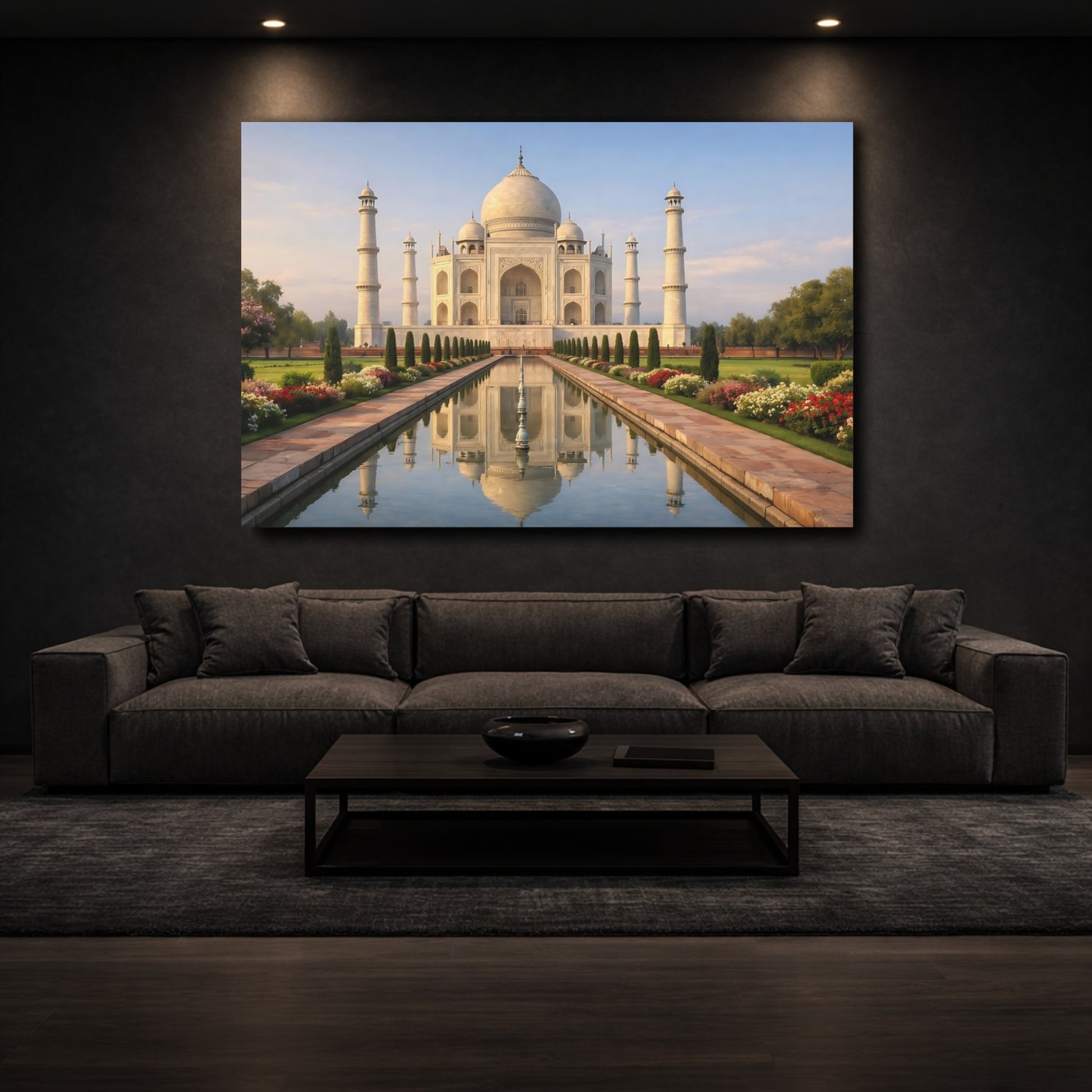 Mockup 2. Religious Taj Mahal White Marble Architecture shown as stretched canvas wall art