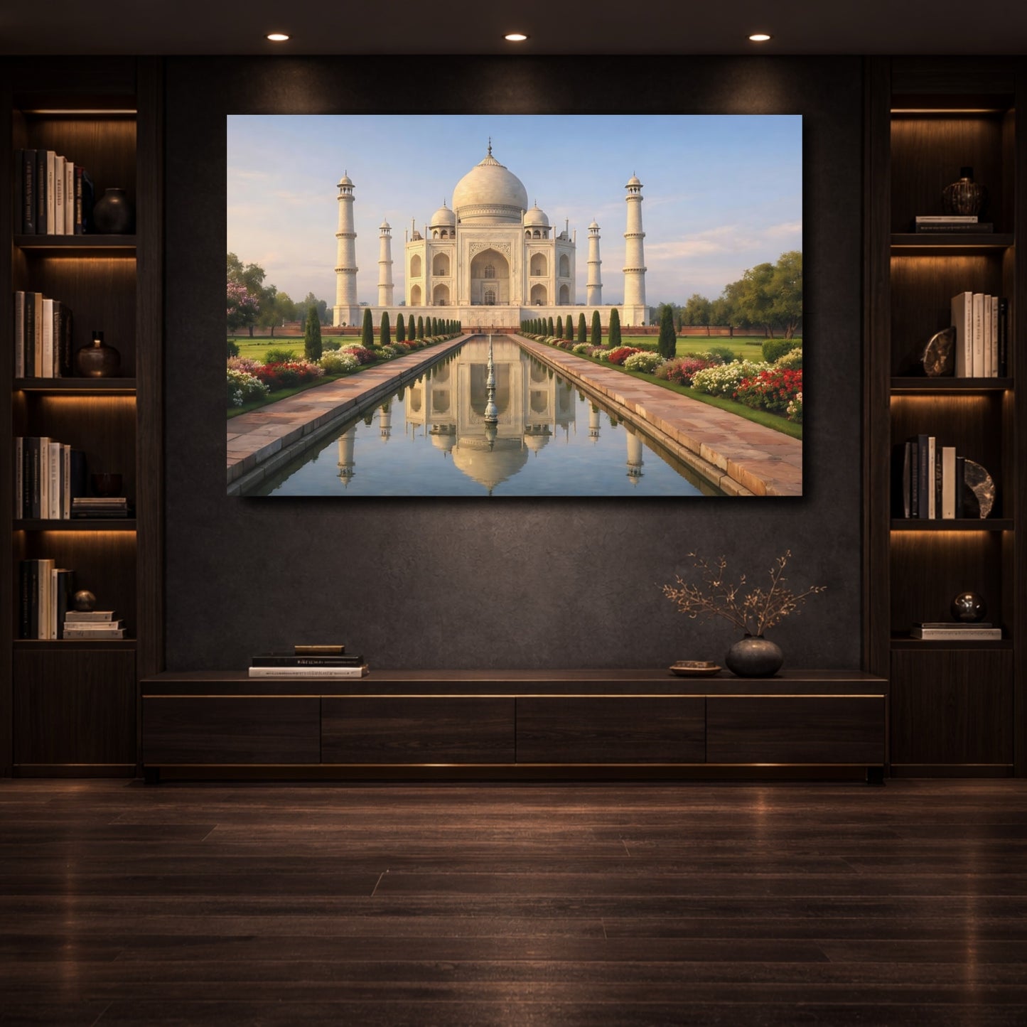 Mockup 3. Religious Taj Mahal White Marble Architecture shown as stretched canvas wall art